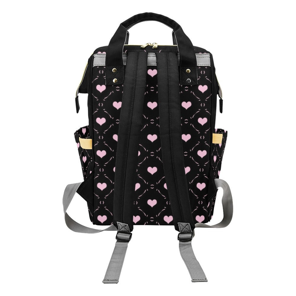 Pink Heart Diaper Backpack for Moms with Soft Gothic Love Print