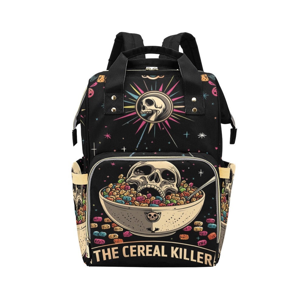 Cereal Killer Diaper Backpack, Funny Skull Mom Bag, Gothic Humor Organizer, Alternative Parenting Gear, Baby Gift Idea, Goth Mom Essentials