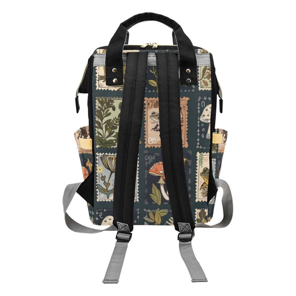Mushroom frog patchwork bag, woodland cottagecore backpack, enchanted forest diaper bag, fairycore mushroom travel pack, whimsical backpack