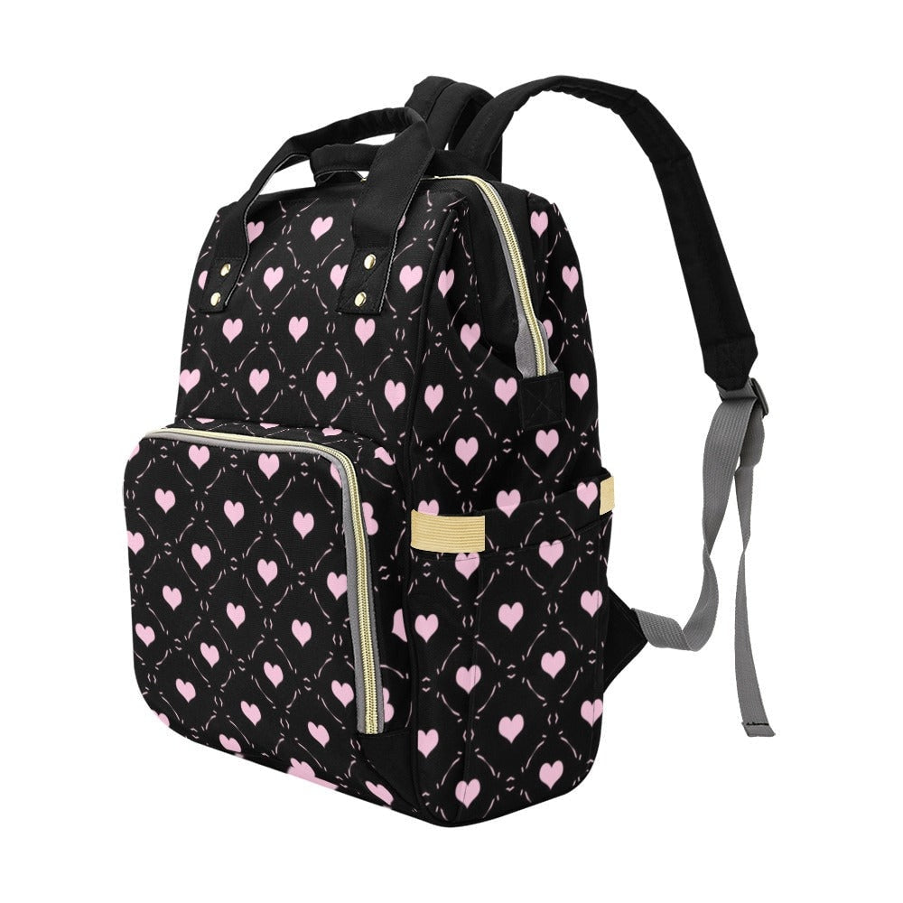 Pink Heart Diaper Backpack for Moms with Soft Gothic Love Print
