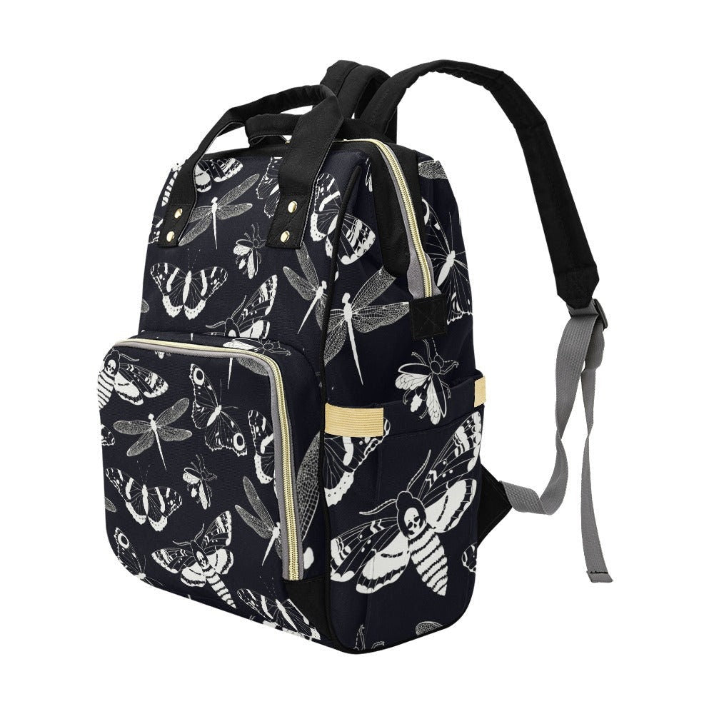 Black & White Moths Backpack: Witchy Academia Diaper Bag