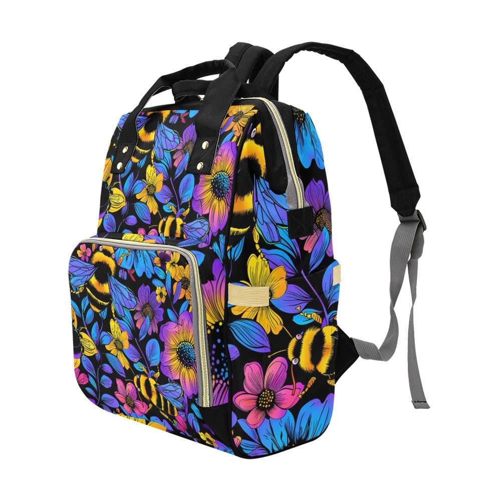 Bee Floral Diaper Backpack with Bold Botanical Print