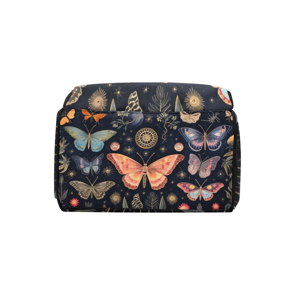 Moth Butterfly Diaper Backpack, Celestial Botanical Baby Bag with Vintage Nature Print
