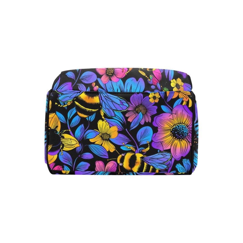 Bee Floral Diaper Backpack with Bold Botanical Print