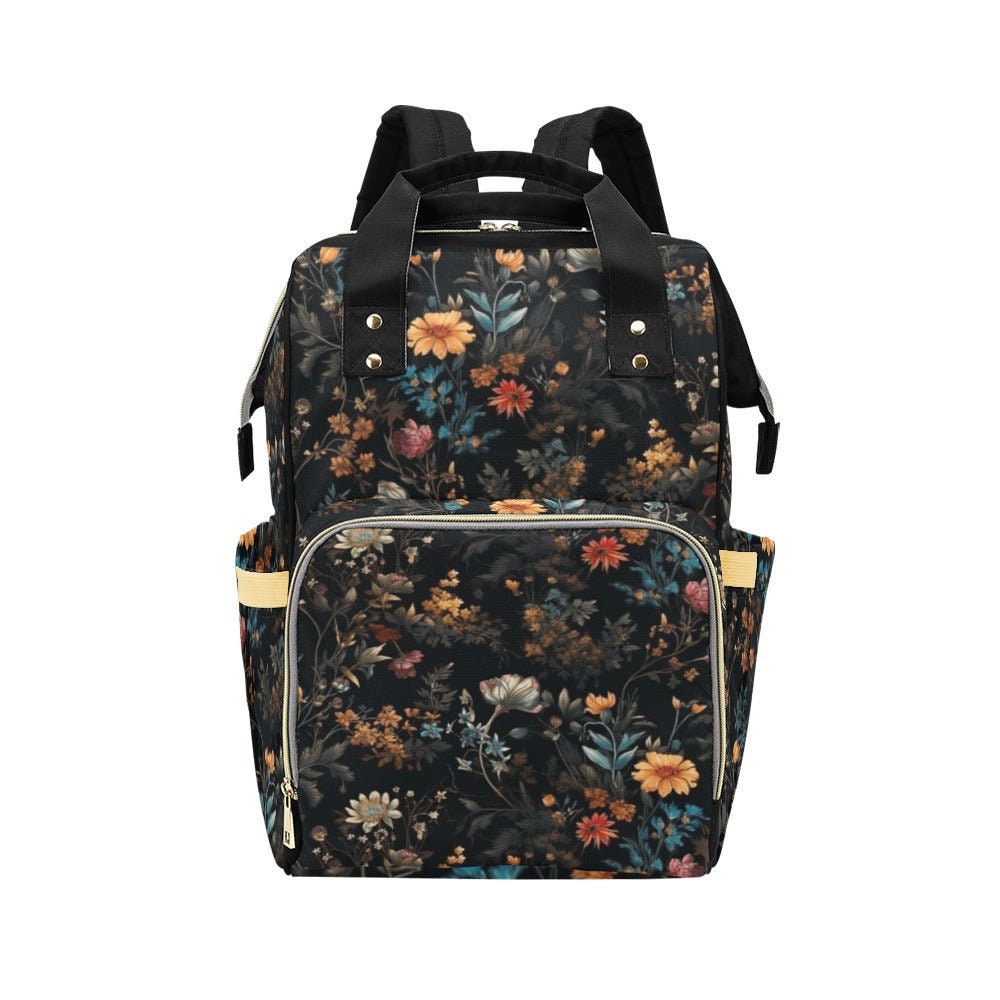 Dark floral vintage backpack, witchy garden diaper bag, enchanted academia satchel, mystical cottagecore travel bag, floral mom school gift