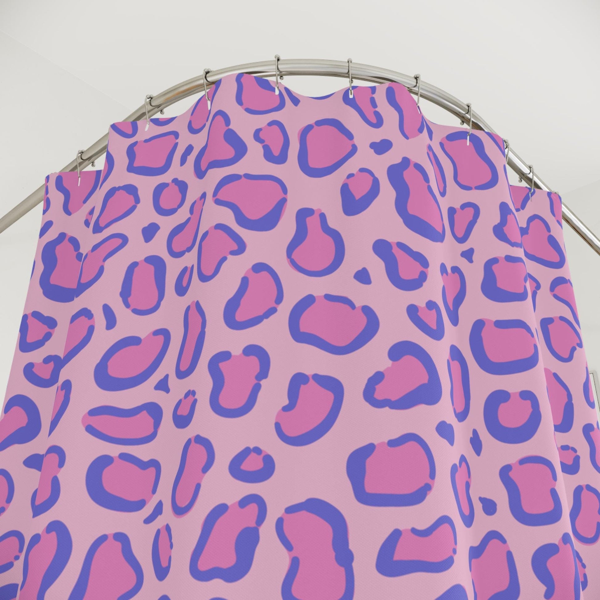 Pink Leopard Shower Curtain, Purple Cheetah Print Bathroom Decor, Funky Maximalist Bath