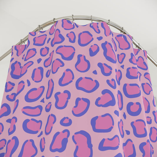Pink Leopard Shower Curtain, Purple Cheetah Print Bathroom Decor, Funky Maximalist Bath