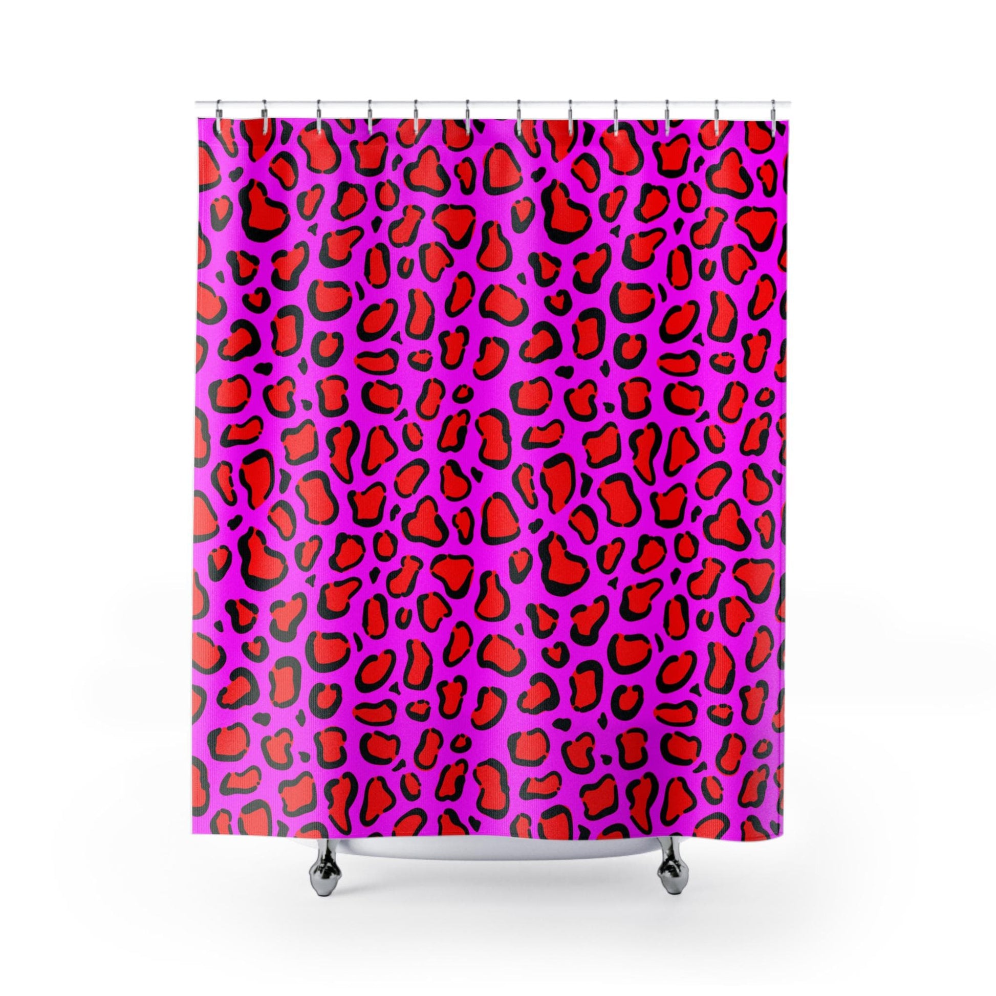 Hot pink leopard shower curtain, dopamine wild bathroom decor, bold animal print baddie aesthetic, y2k maximalist alt bath style, gift idea