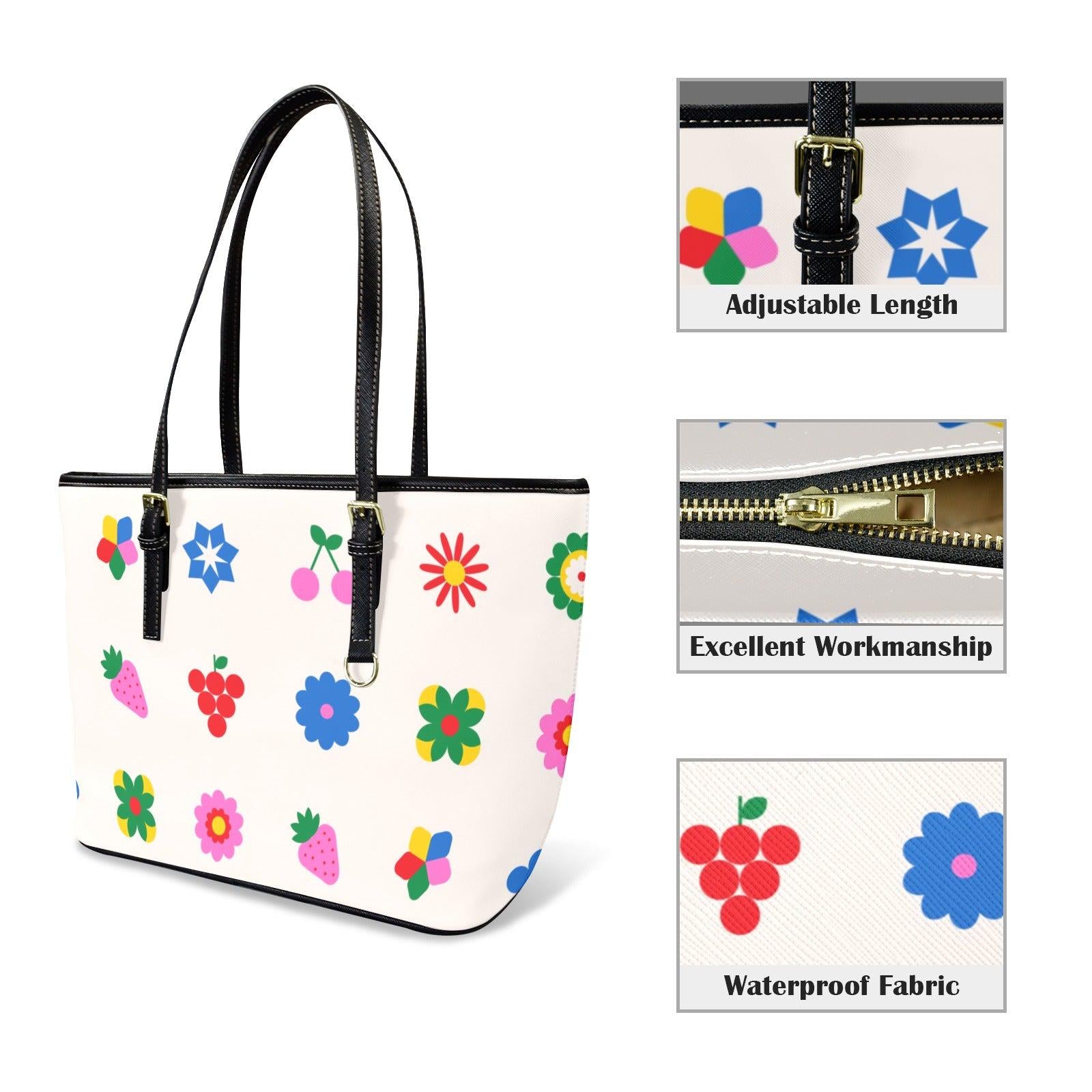 Retro Tote Bag, Fruit Print Shoulder Purse, Colorful Beach Market Bag for Summer