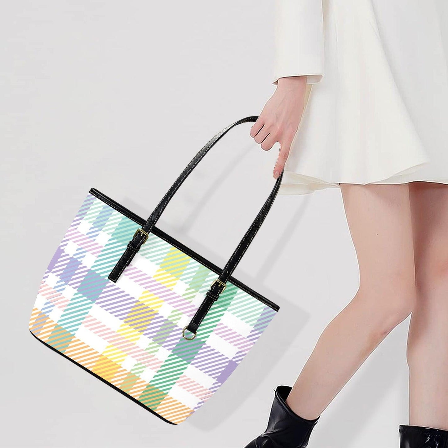 Pastel Plaid Tote Bag for Spring, Preppy Gingham Purse, Everyday Carryall