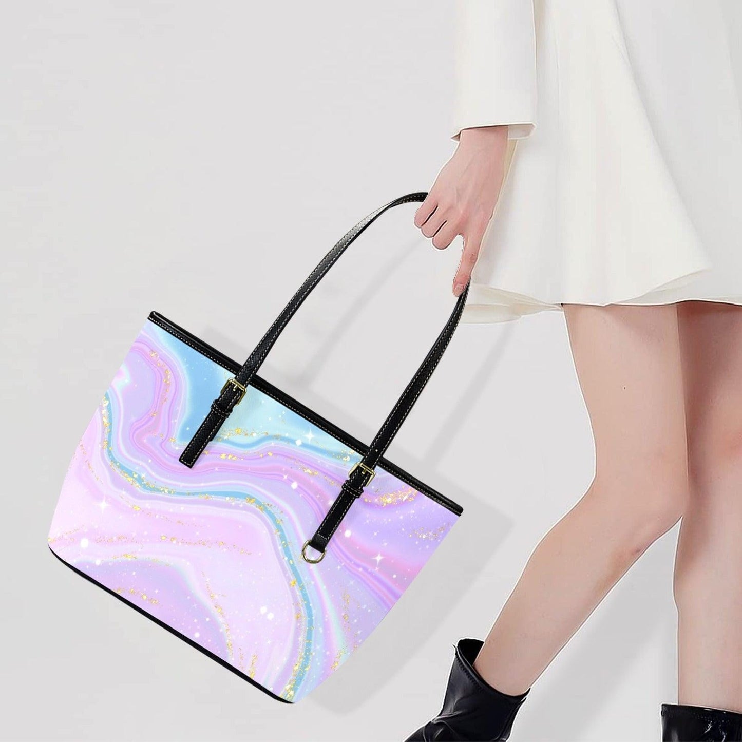 Pastel Marble Tote Bag, Lavender Swirl Purse for Fairycore Style and Everyday Carry