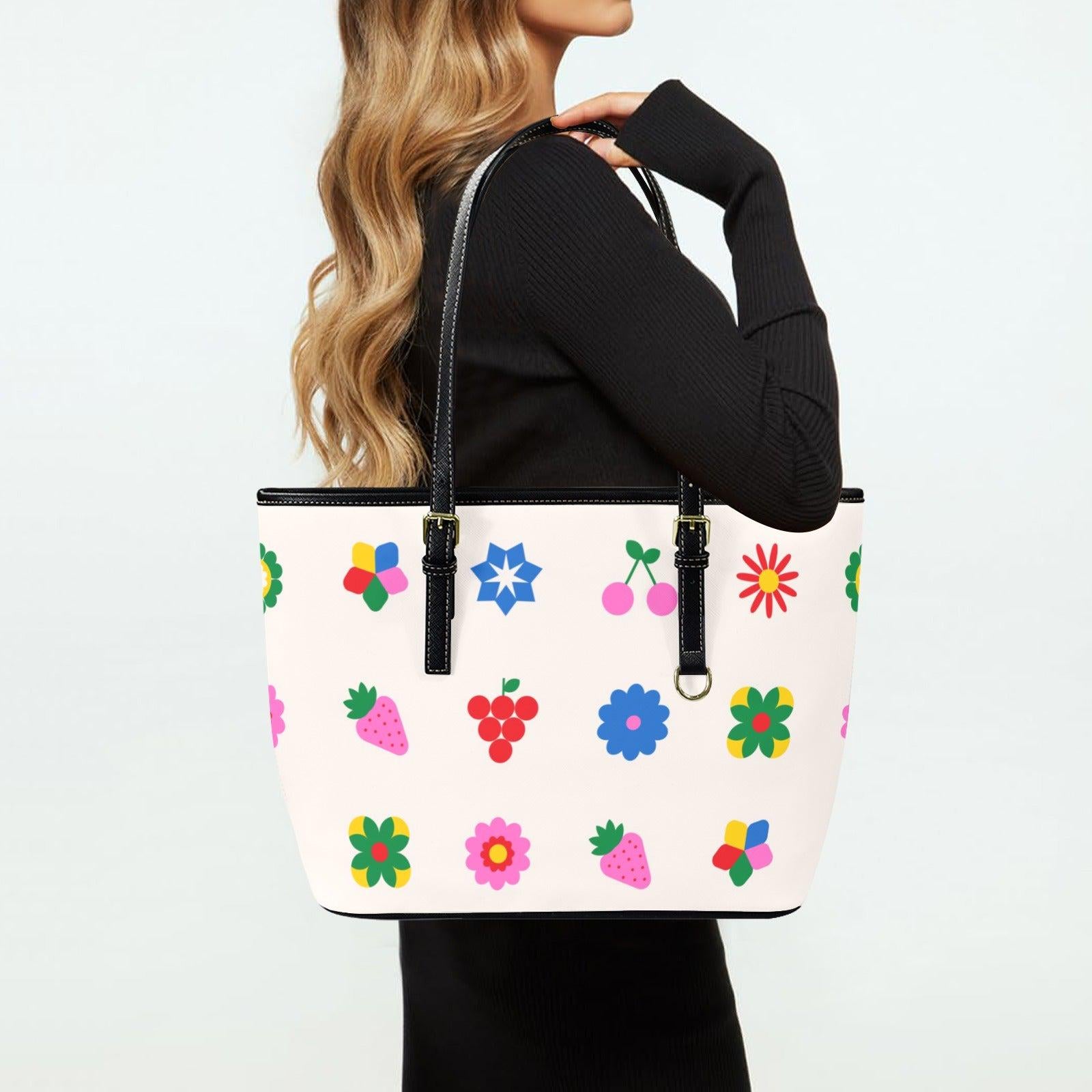 Retro Tote Bag, Fruit Print Shoulder Purse, Colorful Beach Market Bag for Summer