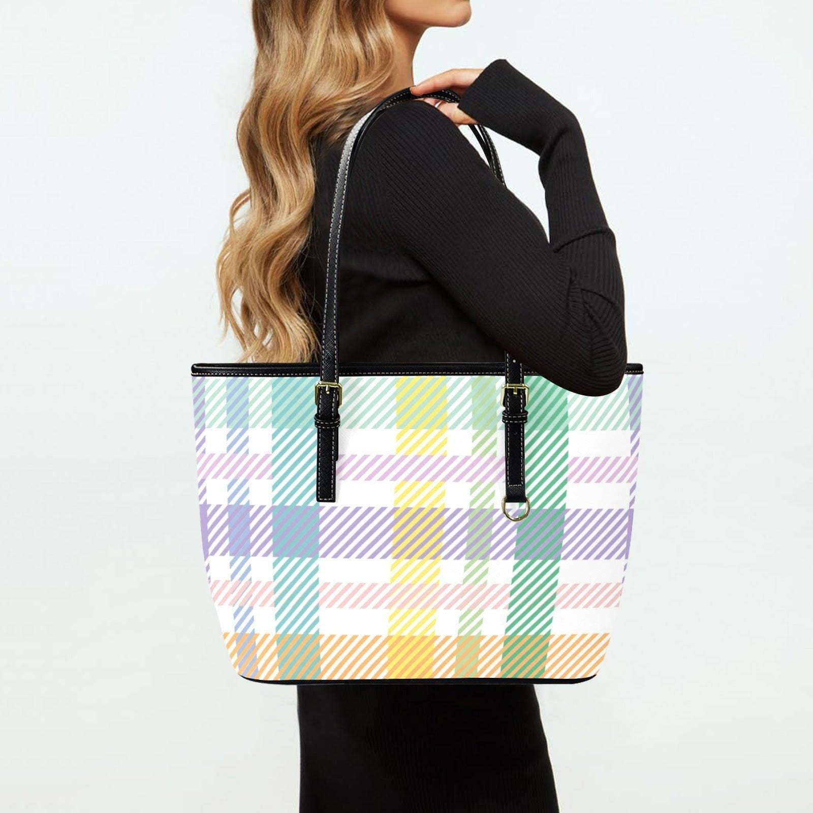Pastel Plaid Tote Bag for Spring, Preppy Gingham Purse, Everyday Carryall