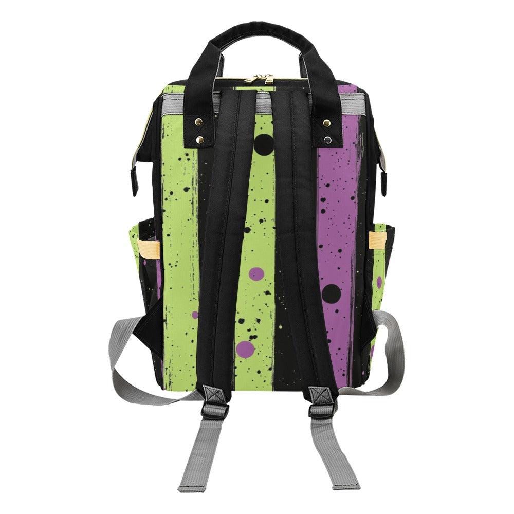 Witchy Splatter Stripes Bag, Green and Purple Backpack for Alt Girls, Spooky Cute Diaper Bag Idea, Pastel Goth Bookbag Gift for Her