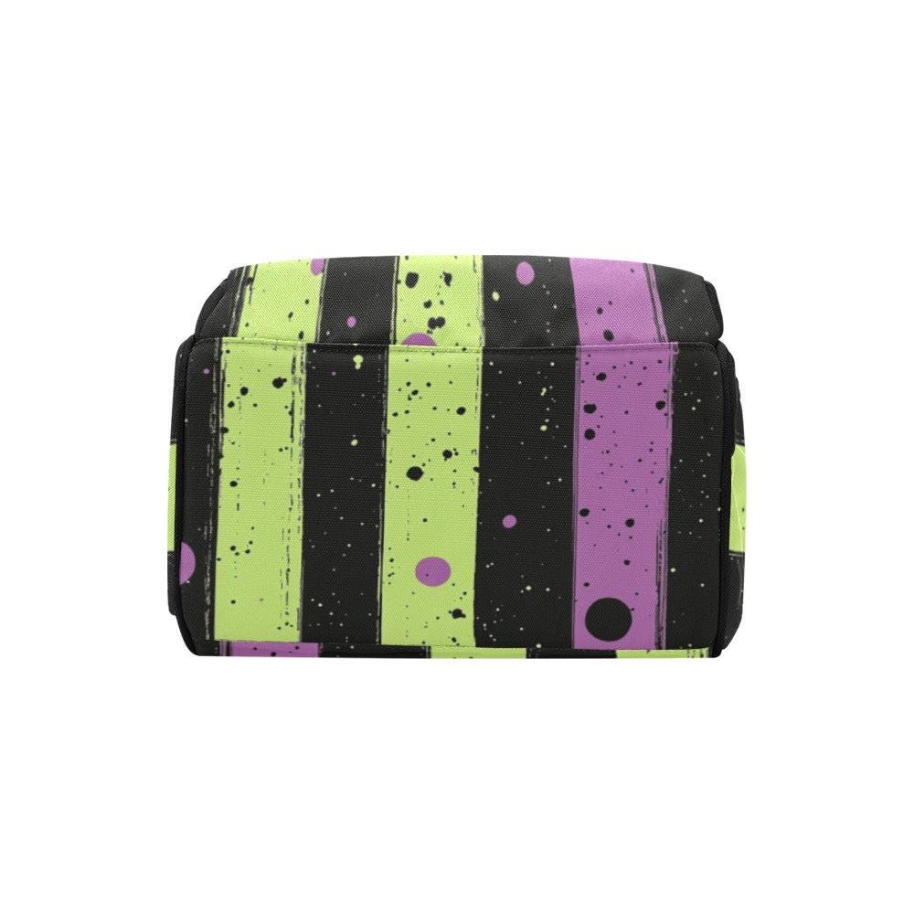 Witchy Splatter Stripes Bag, Green and Purple Backpack for Alt Girls, Spooky Cute Diaper Bag Idea, Pastel Goth Bookbag Gift for Her