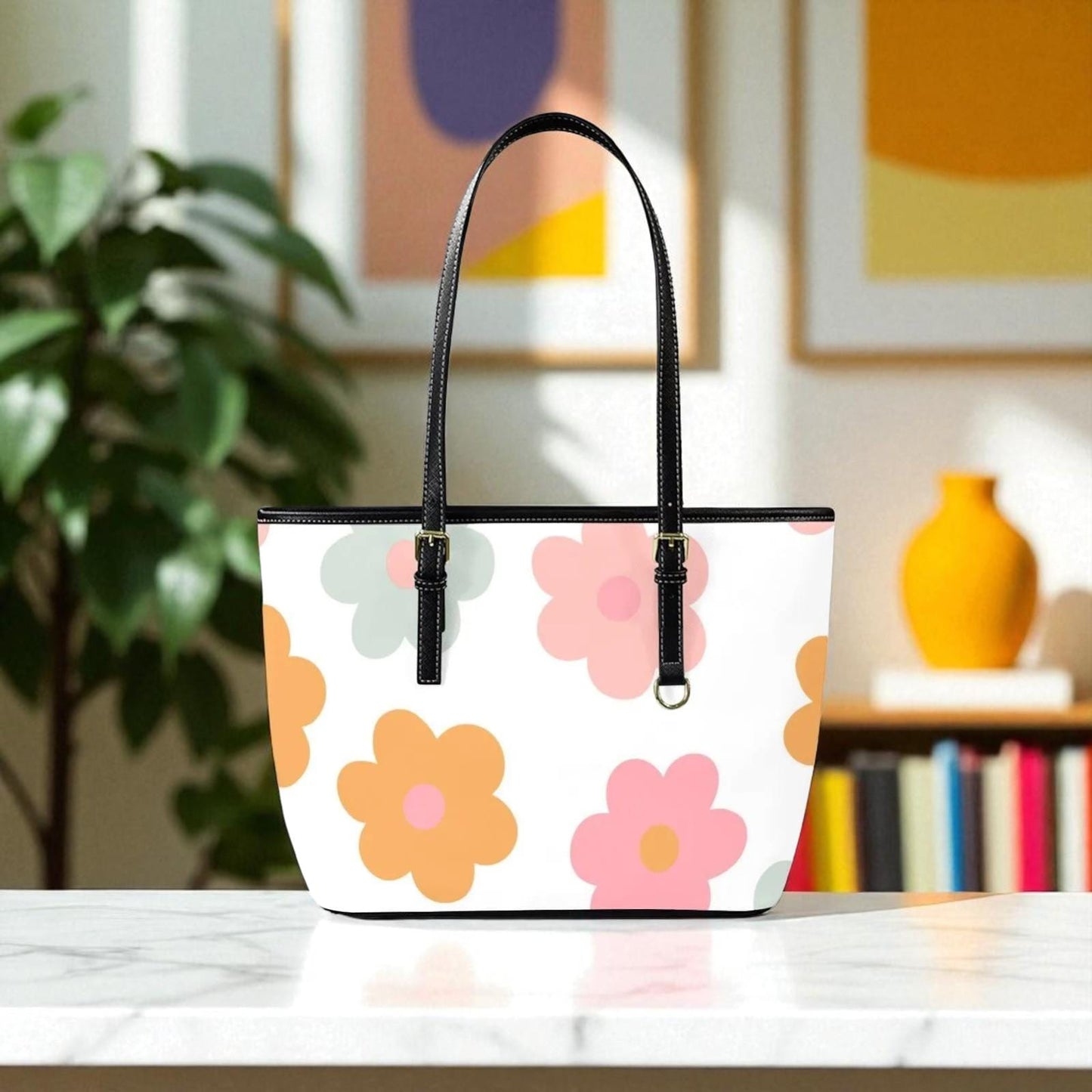 Floral Beach Tote Bag, Pastel Daisy Shoulder Bag, Cute Summer Carryall Purse