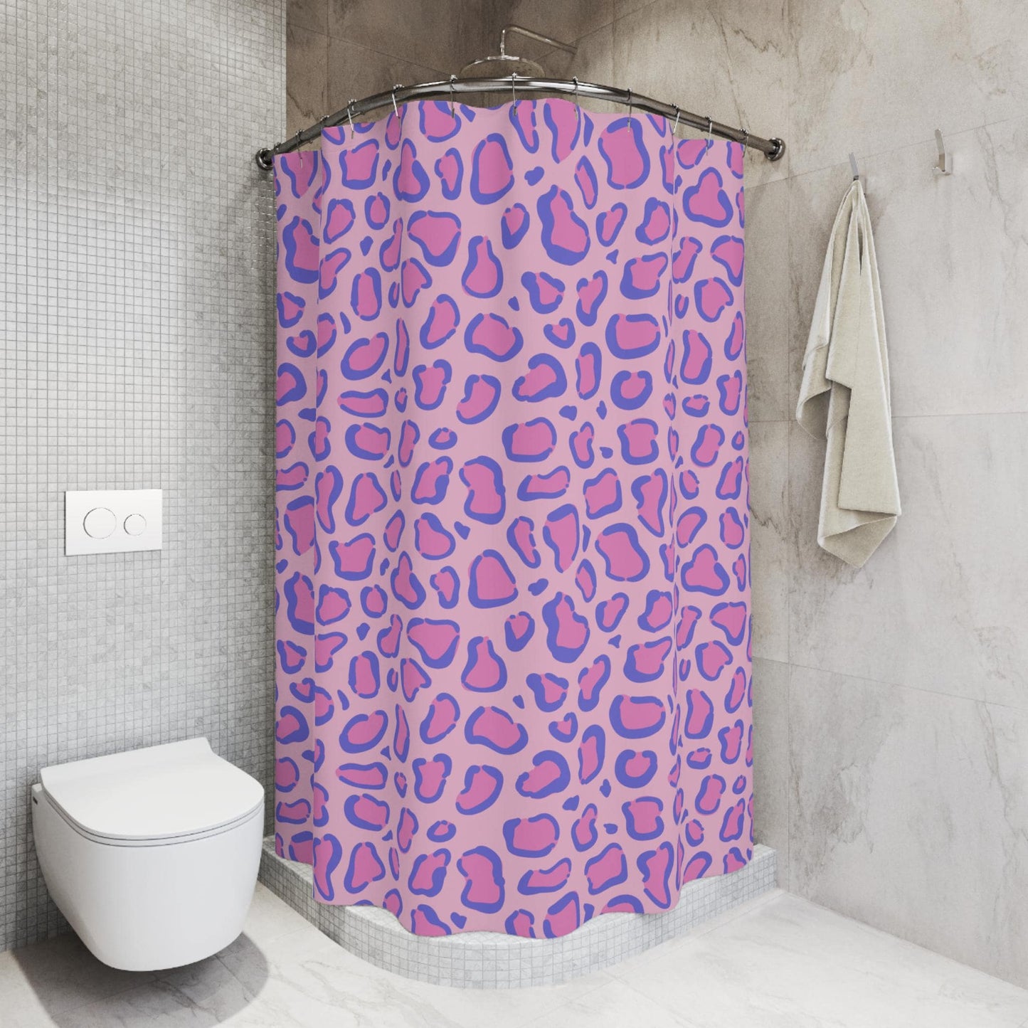 Pink Leopard Shower Curtain, Purple Cheetah Print Bathroom Decor, Funky Maximalist Bath