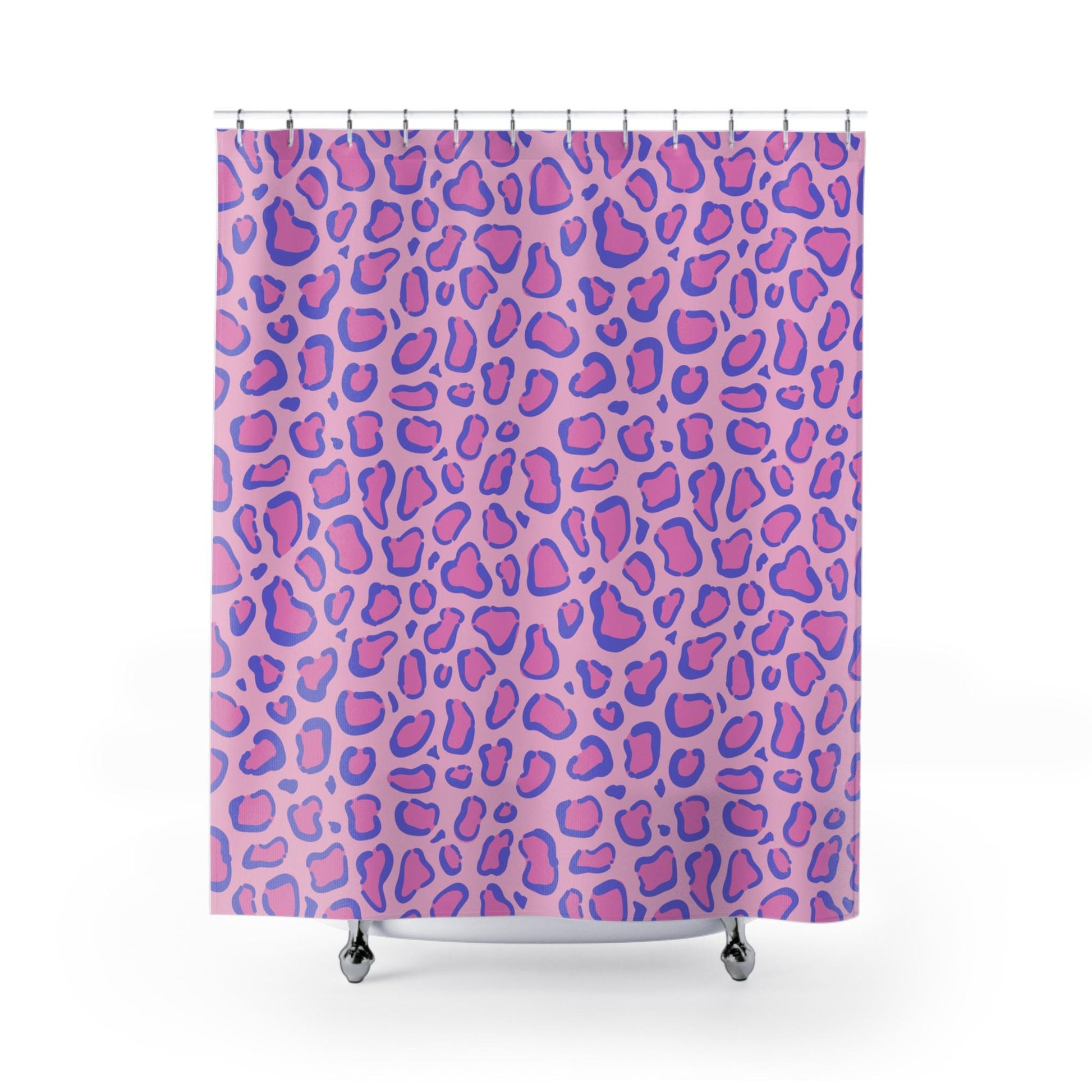 Pink Leopard Shower Curtain, Purple Cheetah Print Bathroom Decor, Funky Maximalist Bath