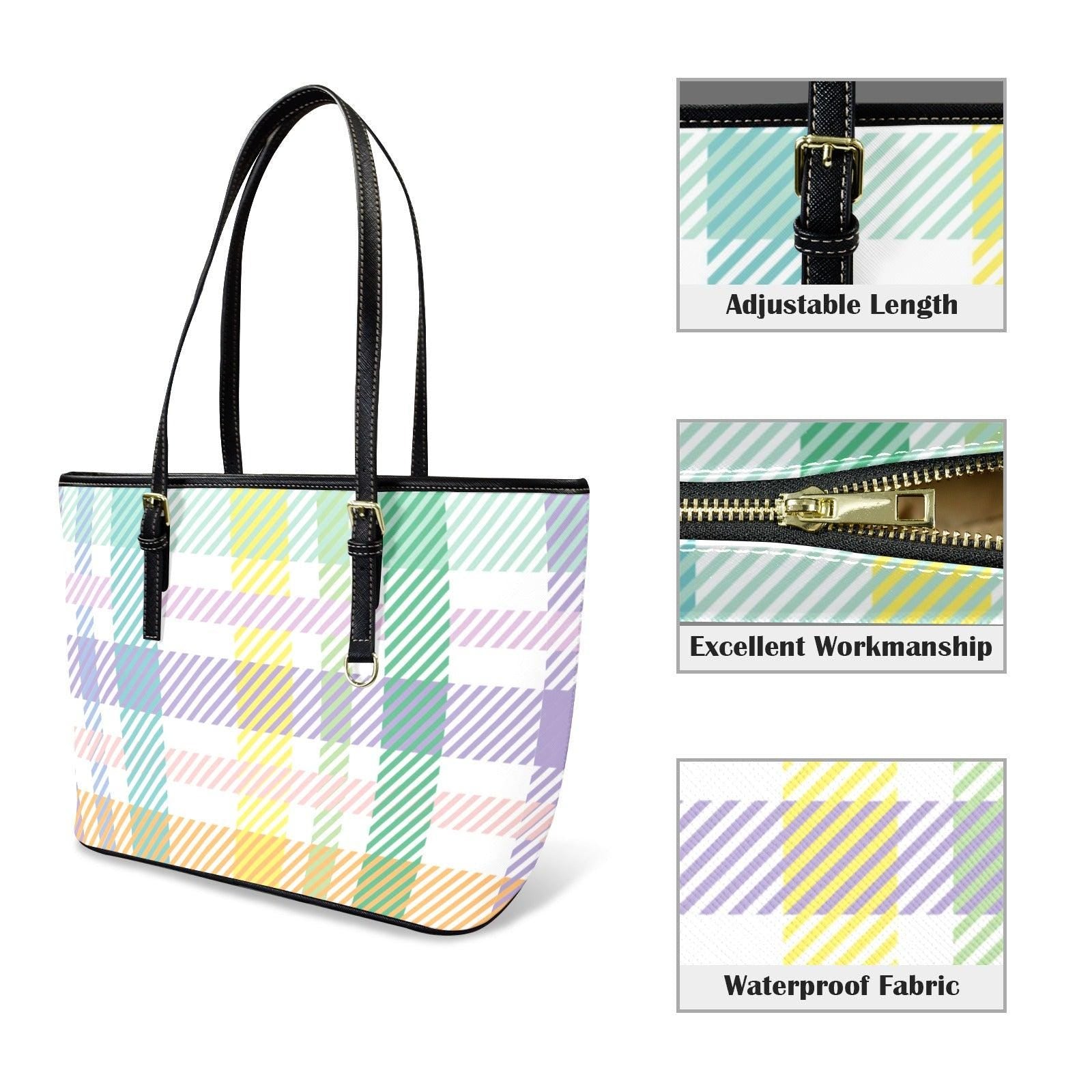 Pastel Plaid Tote Bag for Spring, Preppy Gingham Purse, Everyday Carryall