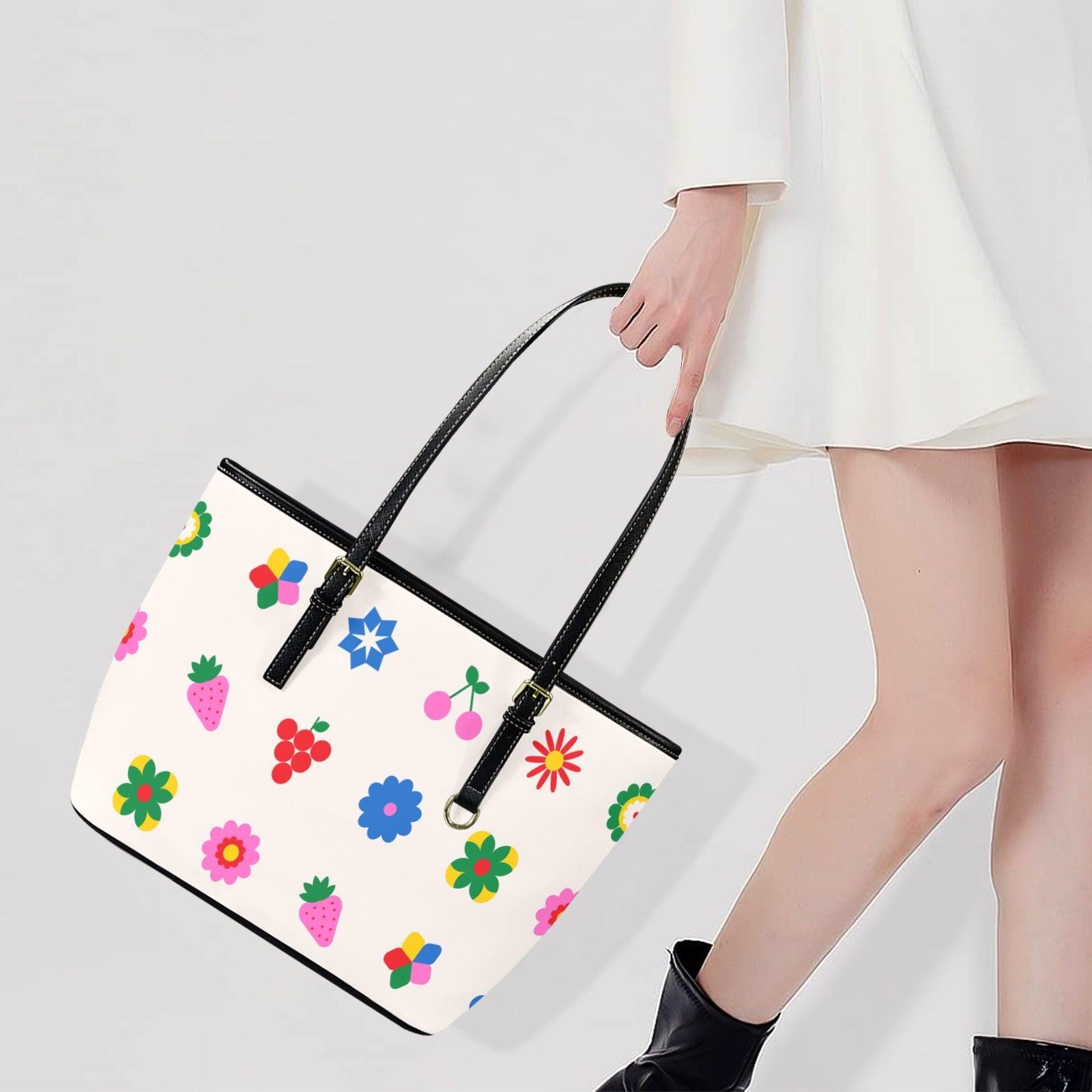 Retro Tote Bag, Fruit Print Shoulder Purse, Colorful Beach Market Bag for Summer
