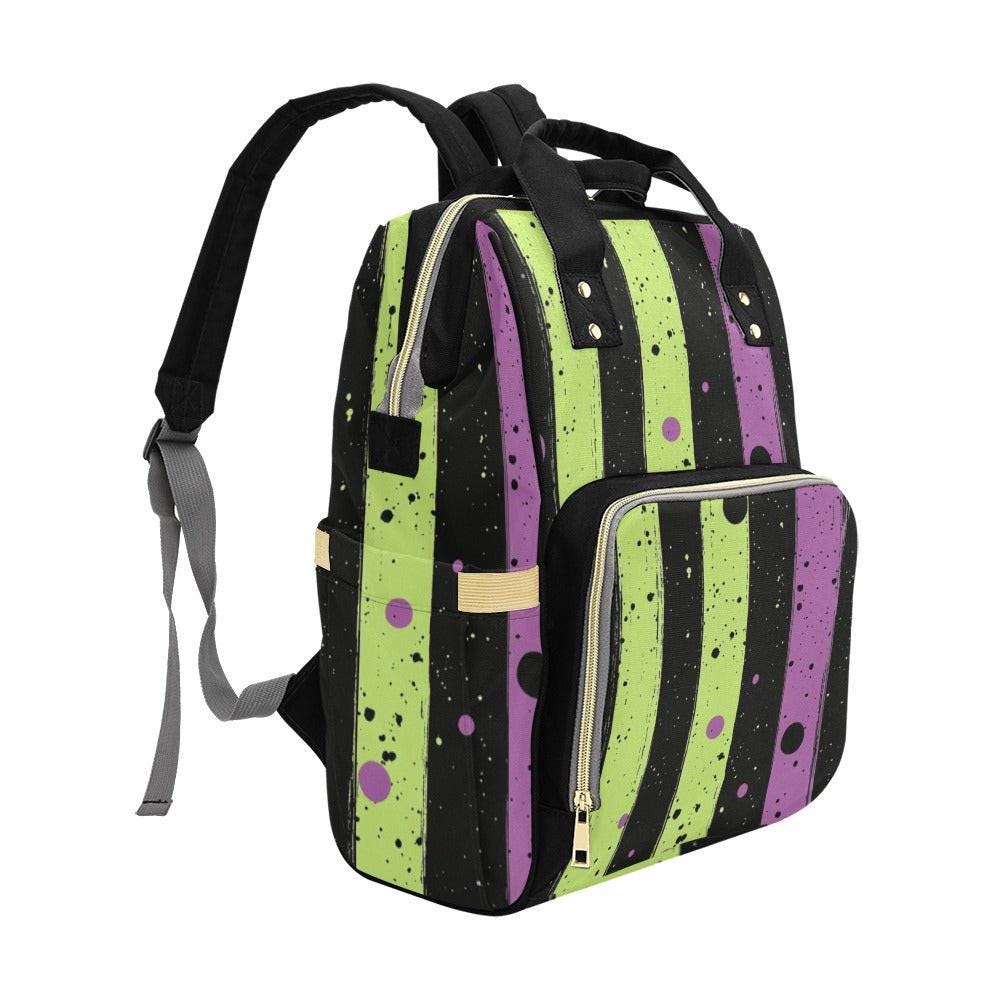 Witchy Splatter Stripes Bag, Green and Purple Backpack for Alt Girls, Spooky Cute Diaper Bag Idea, Pastel Goth Bookbag Gift for Her