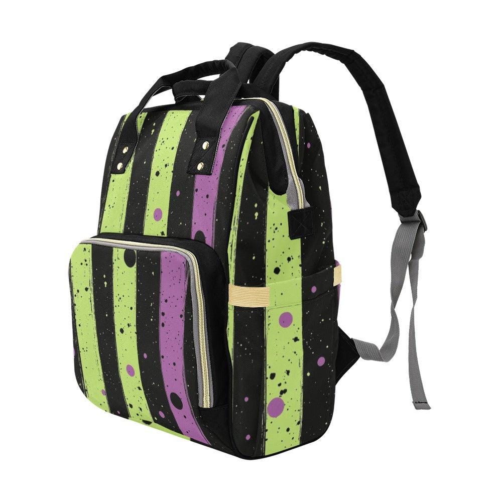 Witchy Splatter Stripes Bag, Green and Purple Backpack for Alt Girls, Spooky Cute Diaper Bag Idea, Pastel Goth Bookbag Gift for Her