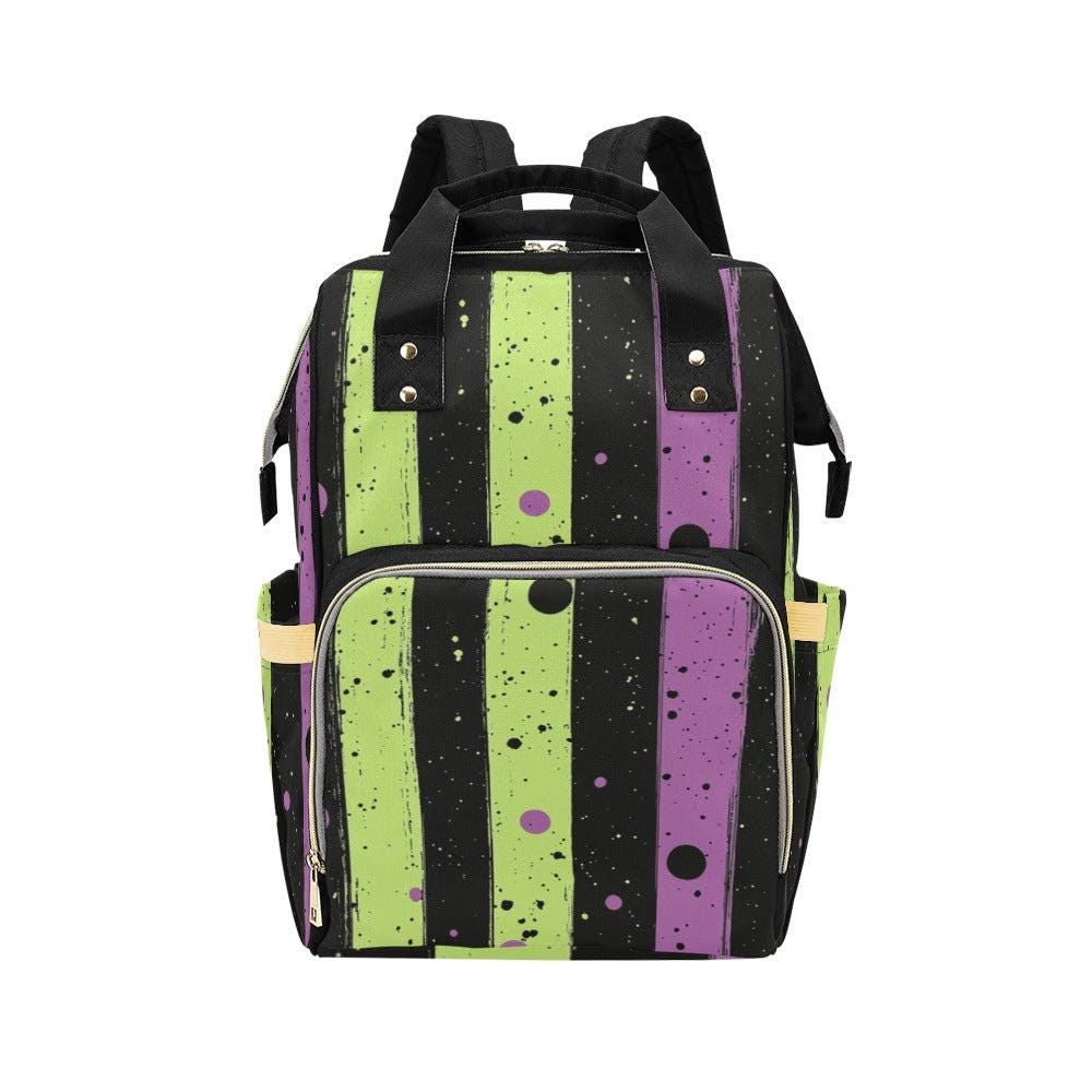 Witchy Splatter Stripes Bag, Green and Purple Backpack for Alt Girls, Spooky Cute Diaper Bag Idea, Pastel Goth Bookbag Gift for Her