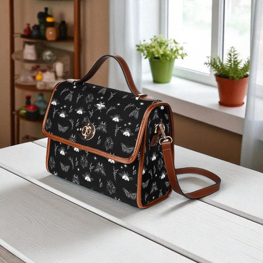 Mystical Celestial Moths Canvas Satchel, Dark Cottagecore Witchy crossbody purse, Dark Academia handbag, Occult Hippies Witch boho gift