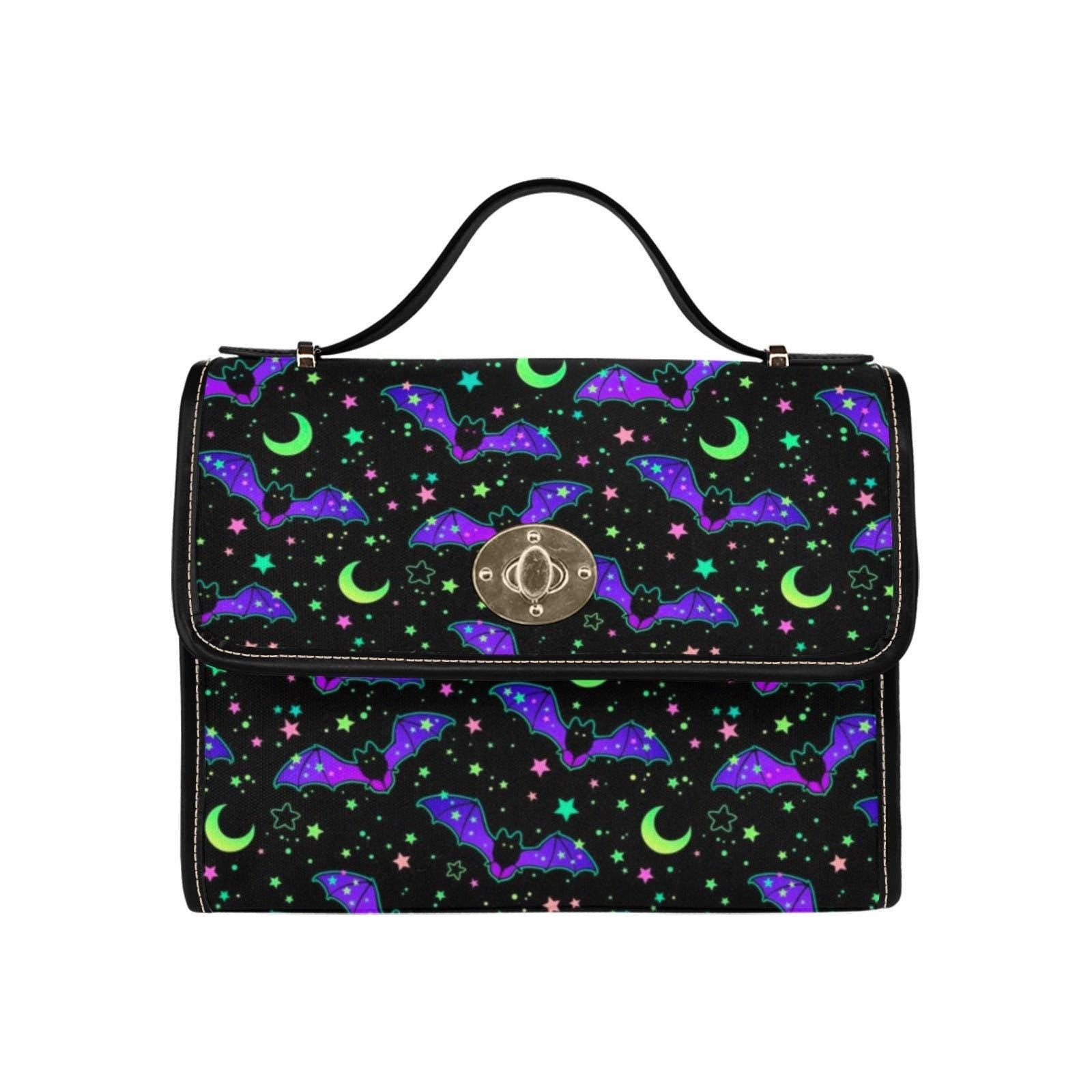 Bat Moon Satchel Purse, Spooky Cute Top Handle Bag, Halloween Night Handbag