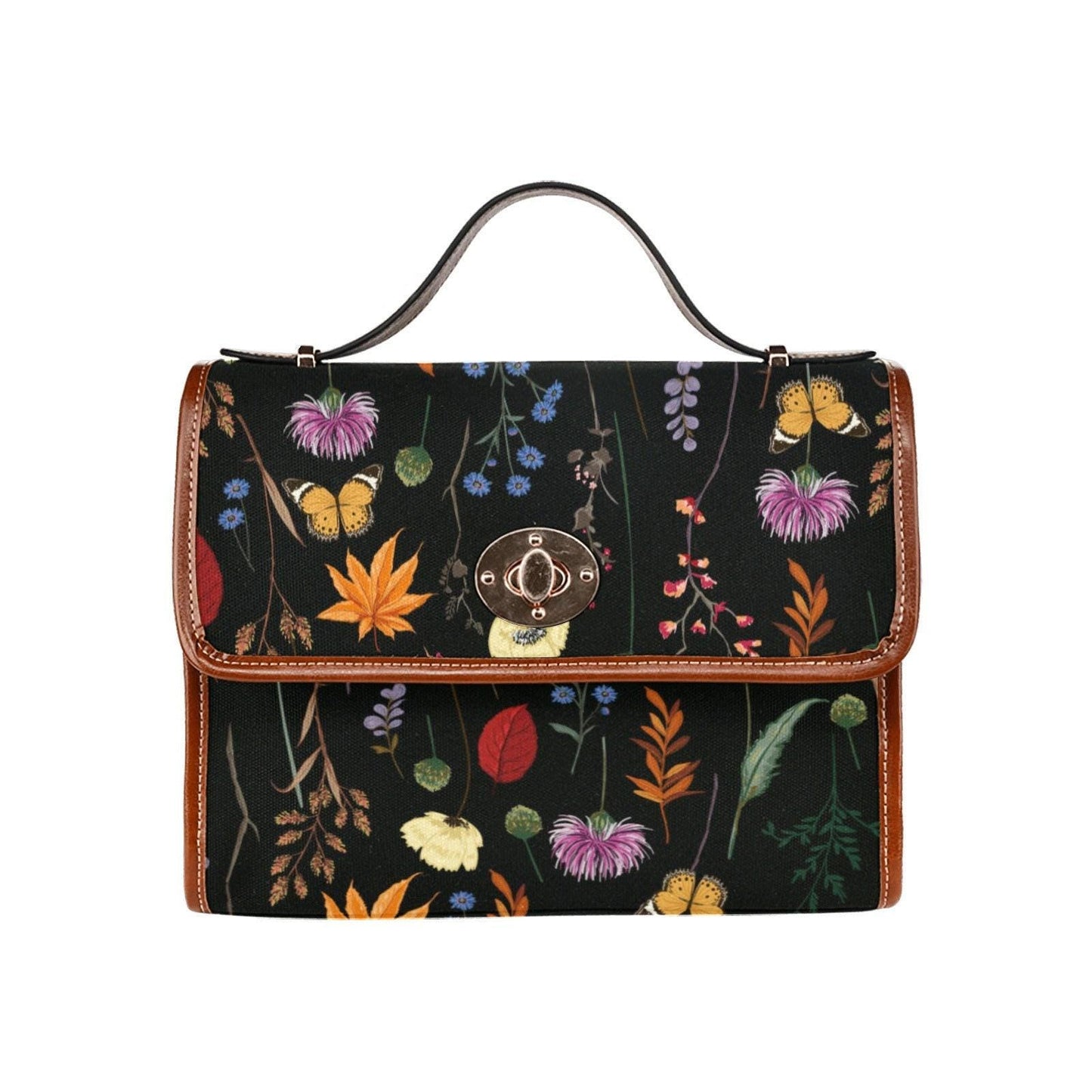 Botanical Witch Crossbody Bag with Forest Herbs, Vegan Leather Straps, Gothic Floral Style