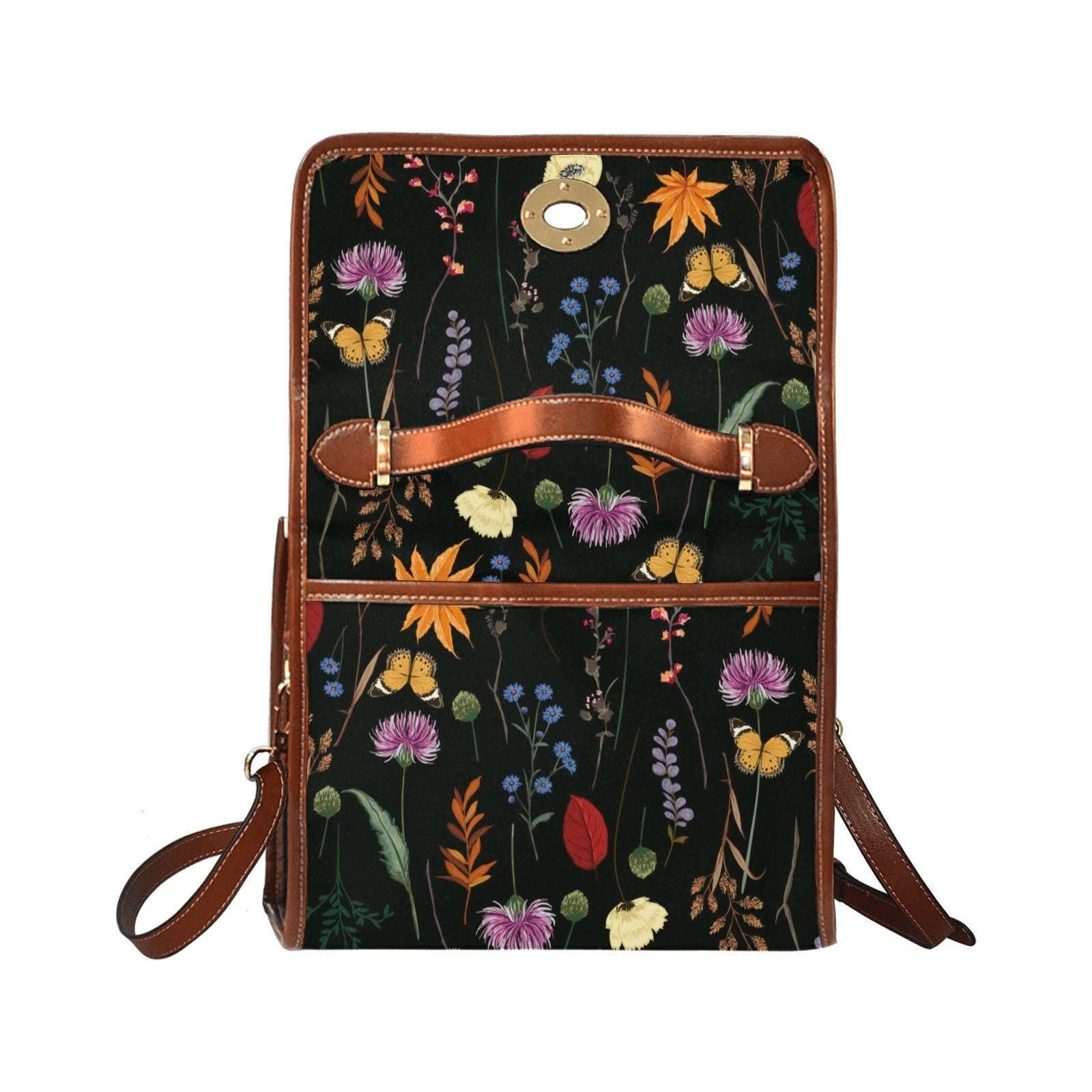 Botanical Witch Crossbody Bag with Forest Herbs, Vegan Leather Straps, Gothic Floral Style