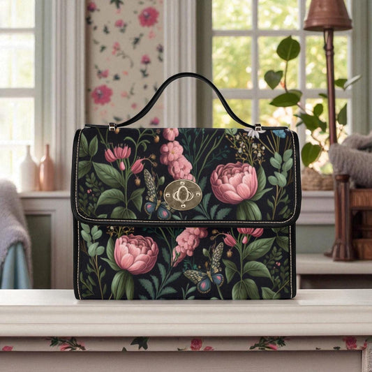 Pink Peony Floral Cottagecore Bag, Fairy Garden Butterfly Handbag, Romantic Vintage Style Tote, Soft Girl Aesthetic, Floral Gift For Her