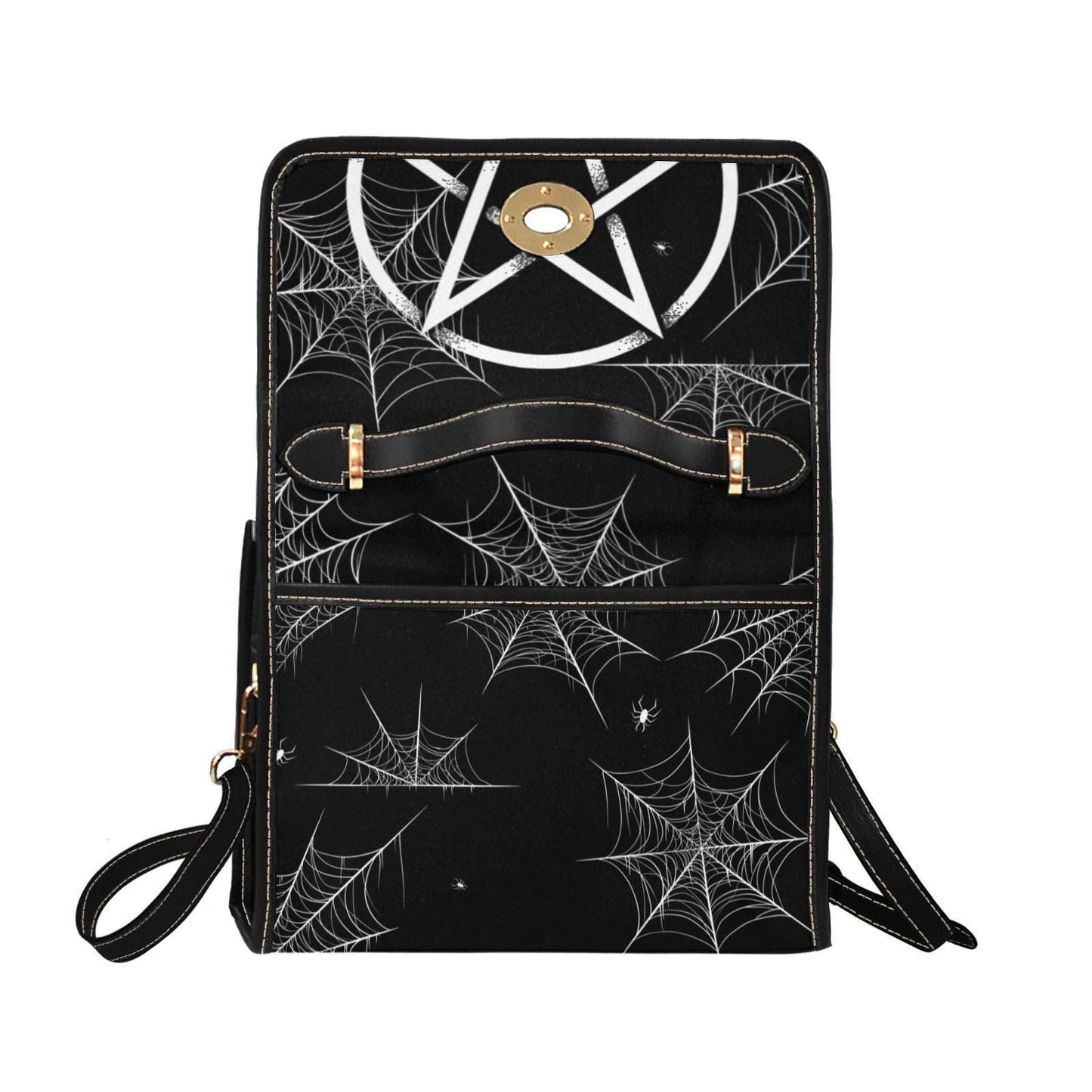 Pentagram crossbody bag, gothic spiderweb purse, witchy black handbag, spooky structured satchel, dark aesthetic shoulder bag,occult fashion