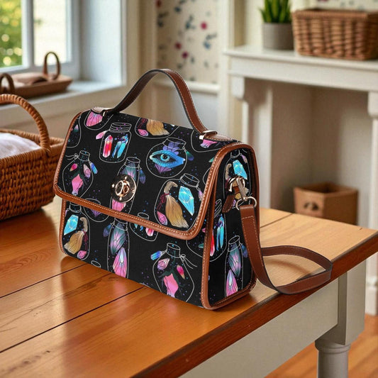 Witch Canvas Satchel bag, Dark Faecore Witchcore Cross Body purse, Canvas Witch Handbag, Mystical Fairy Mushrooms Boho Purse