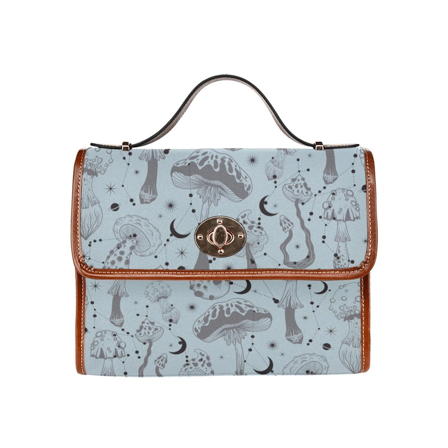 Mushroom Crossbody Bag, Witchcore Lunar Satchel, Fairycore Celestial Purse, Vegan Leather, Waterproof Canvas