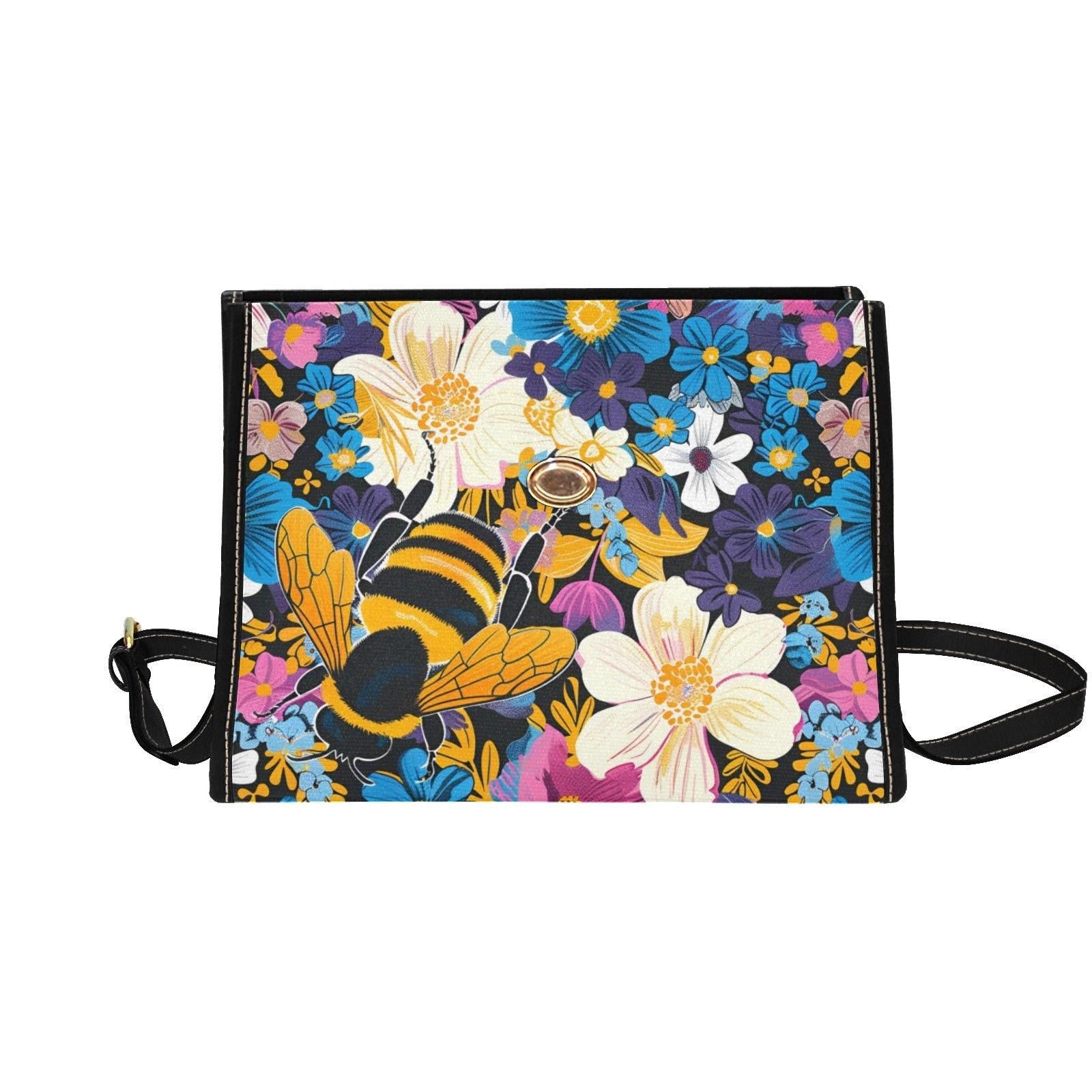 Retro floral bumblebee crossbody bag, cottagecore wildflower purse, colorful garden accessory
