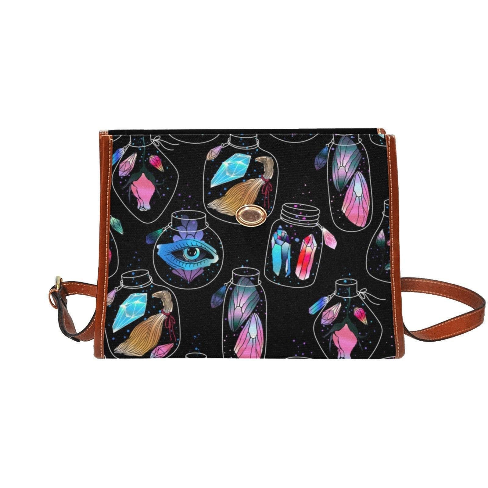 Mystical Potion Crystal Top Handle Bag, Witchy Insect Satchel, Colorful Occult Handbag