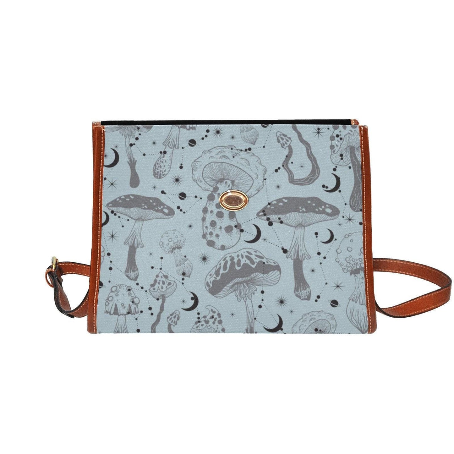 Mushroom Crossbody Bag, Witchcore Lunar Satchel, Fairycore Celestial Purse, Vegan Leather, Waterproof Canvas