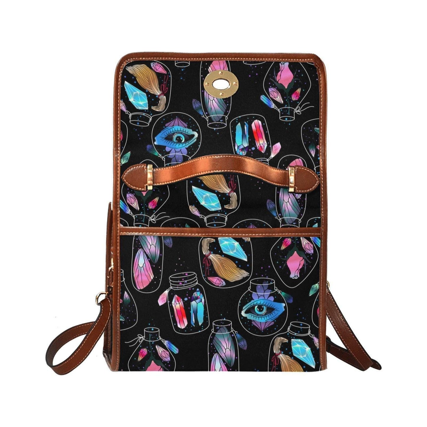 Mystical Potion Crystal Top Handle Bag, Witchy Insect Satchel, Colorful Occult Handbag