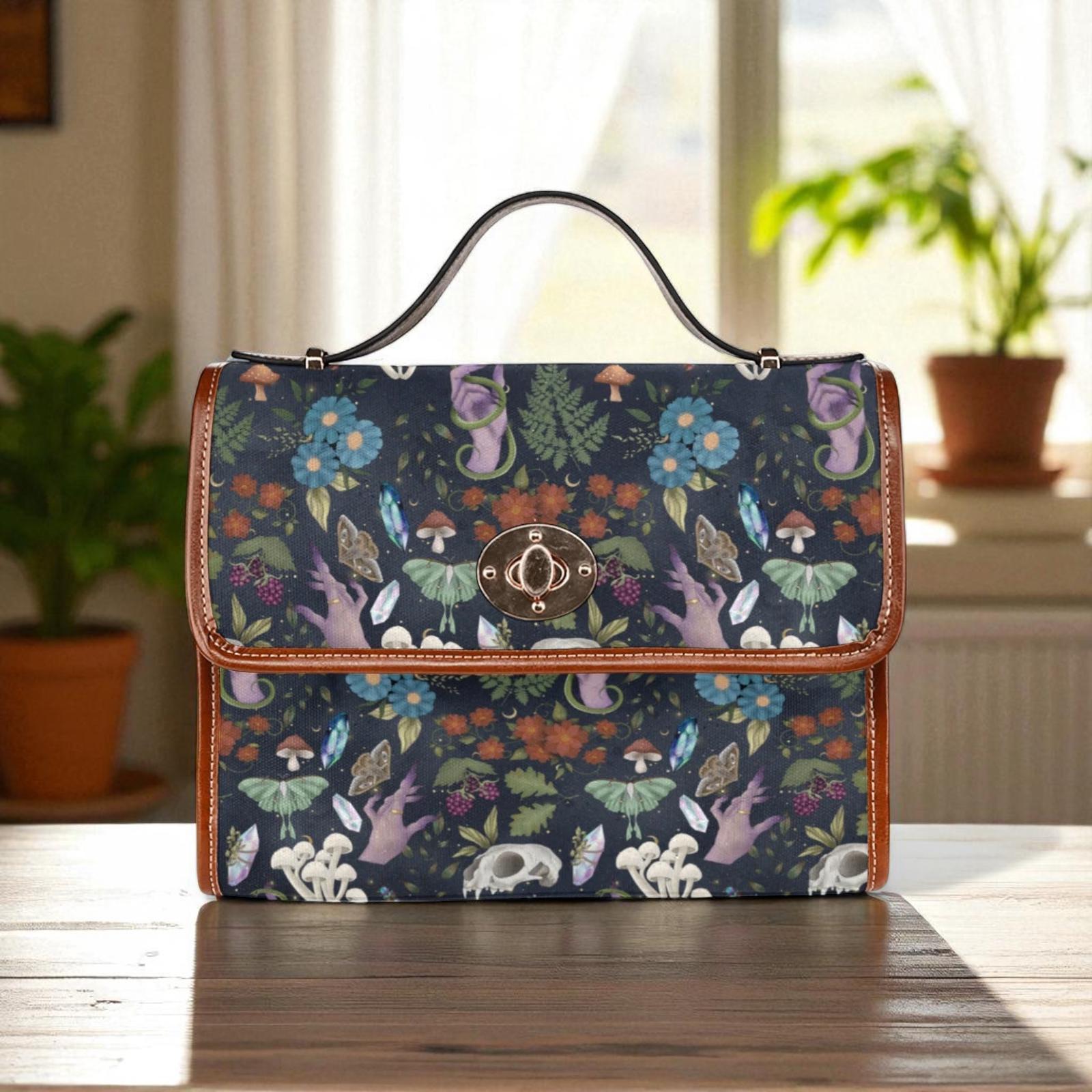 Skull and floral purse, gothic forest crossbody, dark fairycore satchel, witchcore aesthetic handbag, spooky woodland bag, cottagecore bag