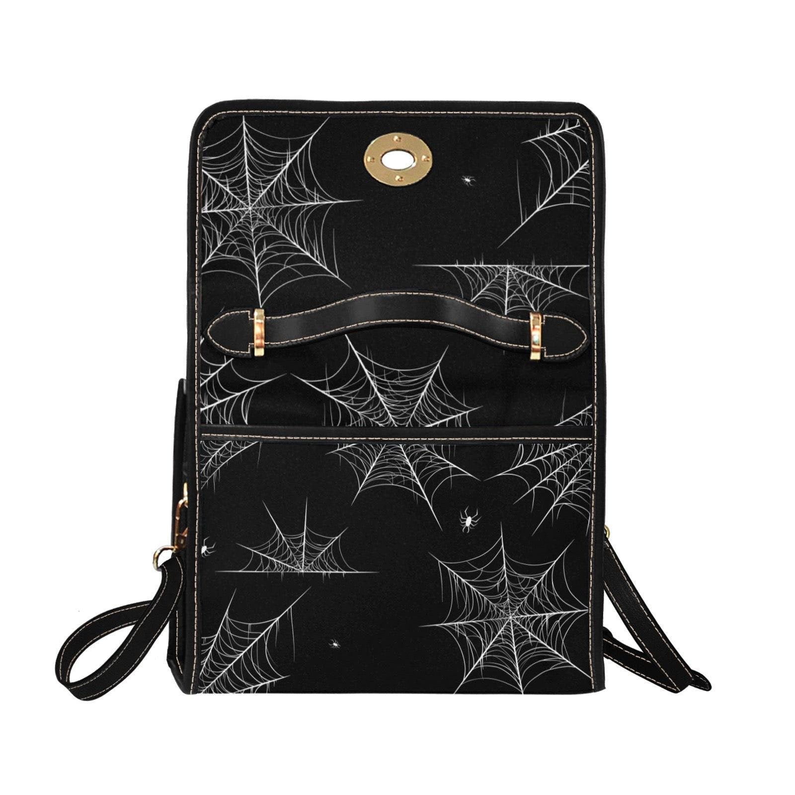 Spiderweb design purse, black spooky crossbody, Halloween goth handbag, witchcore spider satchel, creepy cute web print bag, dark alt bag