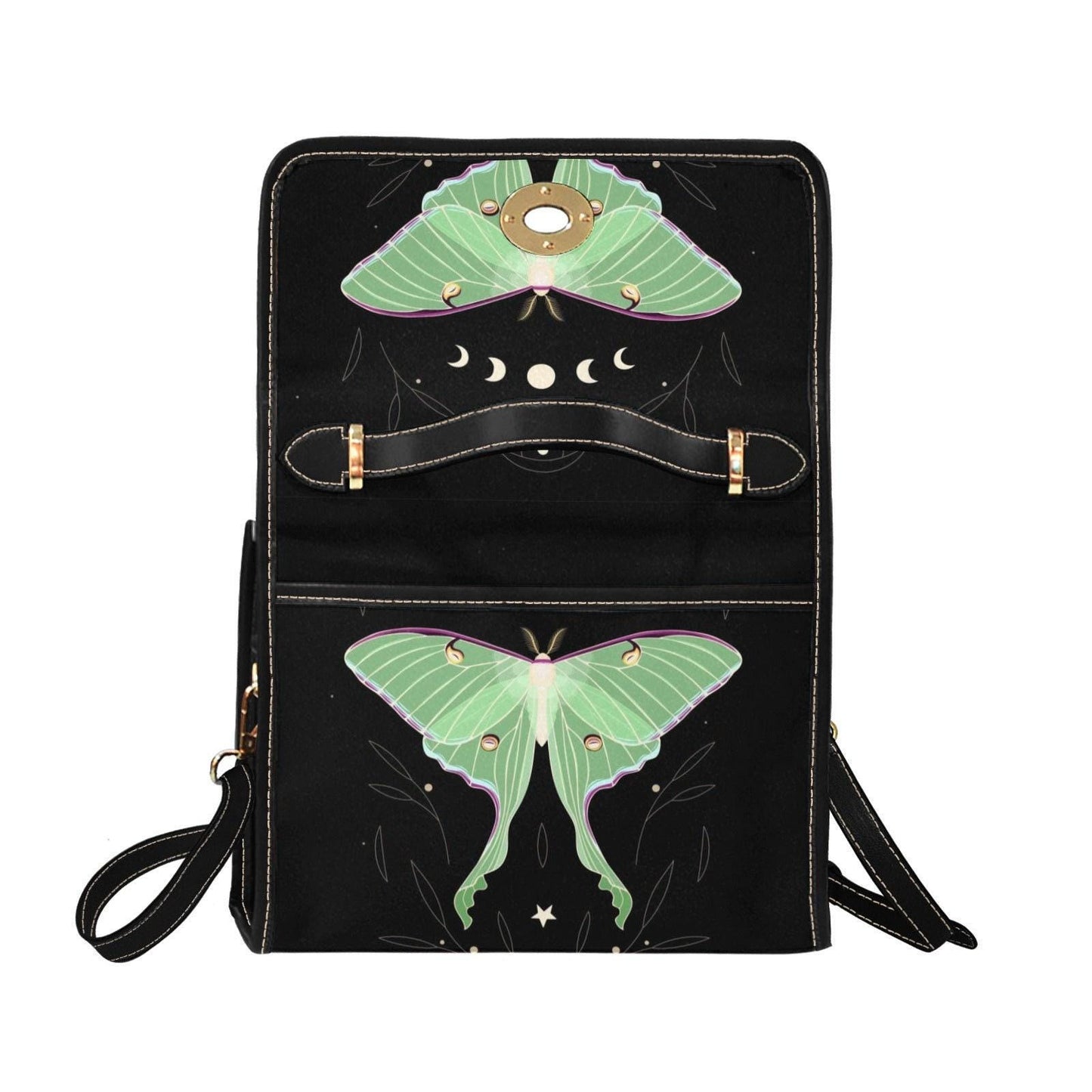 Luna Moth Bag, Mint Green Crossbody, Moon Phase Purse, Celestial Insect Print, Goth Moth Style, Forest Witch Gift, Mystical Bug Accessory