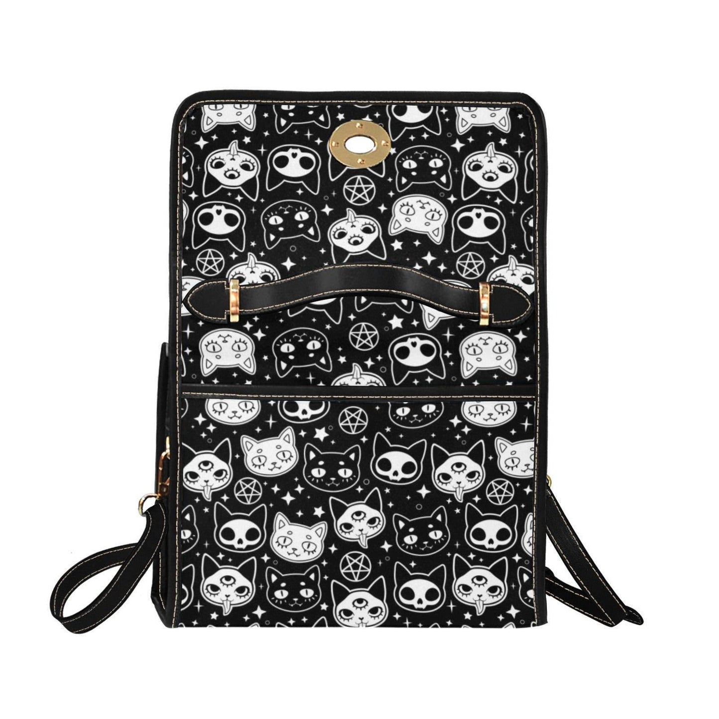 Goth Cat Handbag, Witchy Top Handle Purse, Occult Black White Satchel for Women