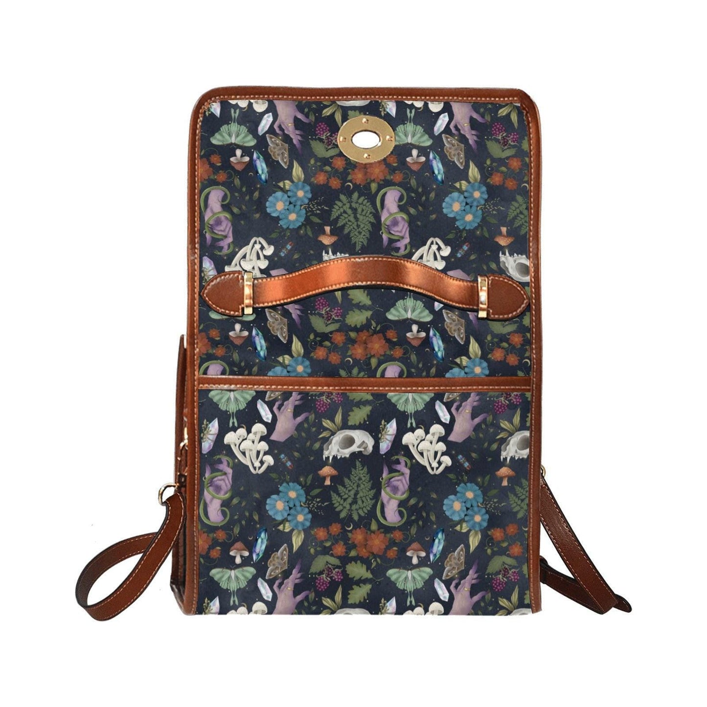 Skull floral crossbody bag, witchcore satchel, gothic forest purse, spooky boho handbag, fairy goth accessories