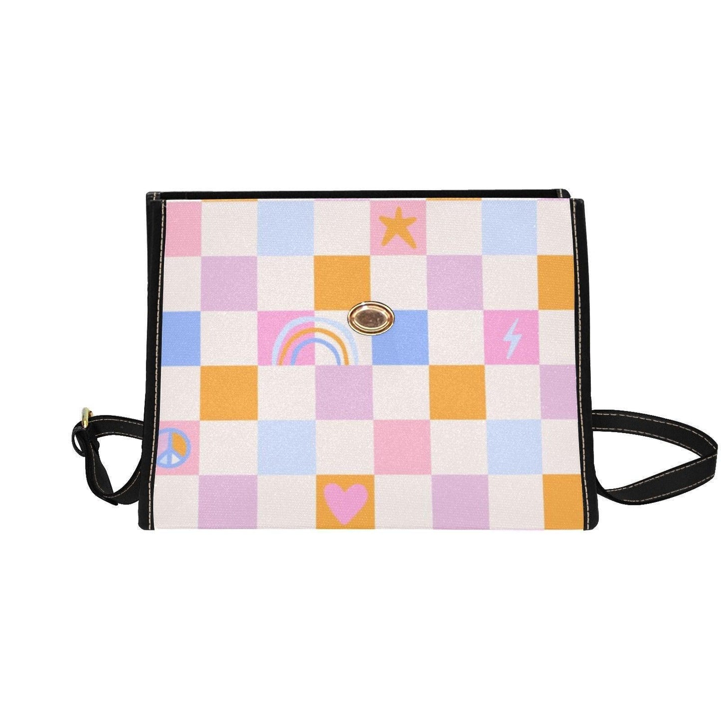 Pastel Checkered Crossbody Bag, Kawaii Satchel Purse, Y2K Top Handle Handbag