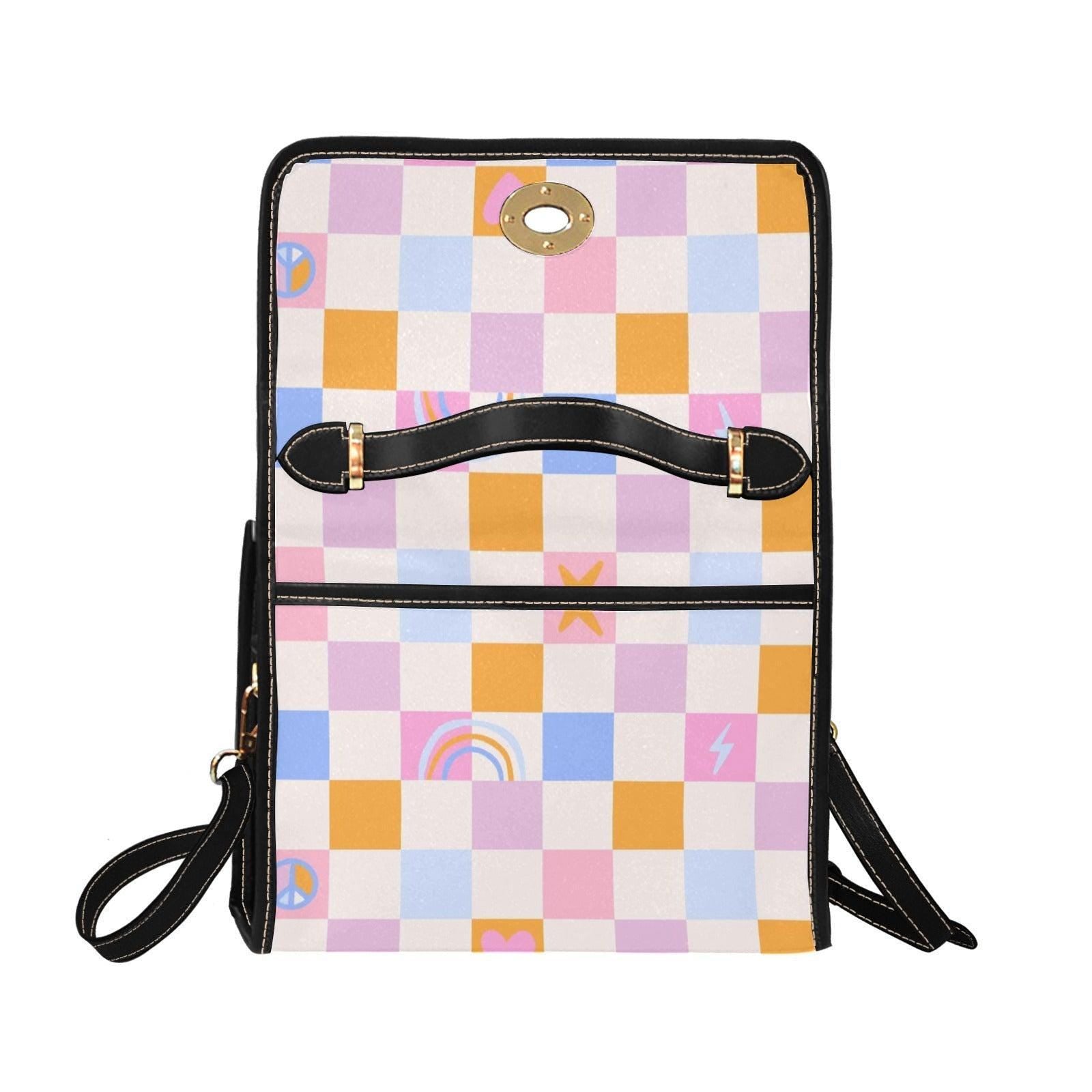Pastel Checkered Crossbody Bag, Kawaii Satchel Purse, Y2K Top Handle Handbag