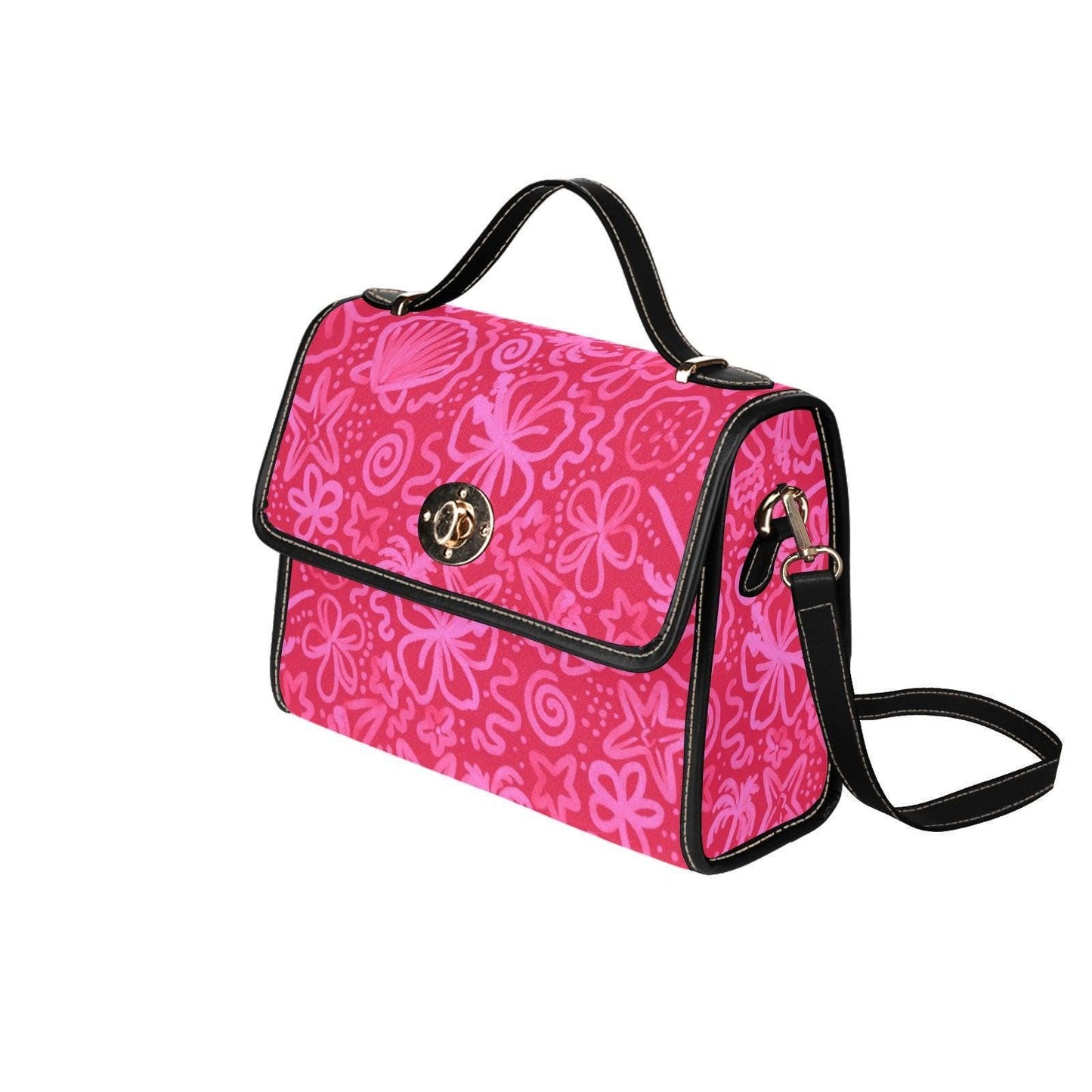 Hot Pink Top Handle Bag, Retro Floral Satchel, Bold Girly Handbag