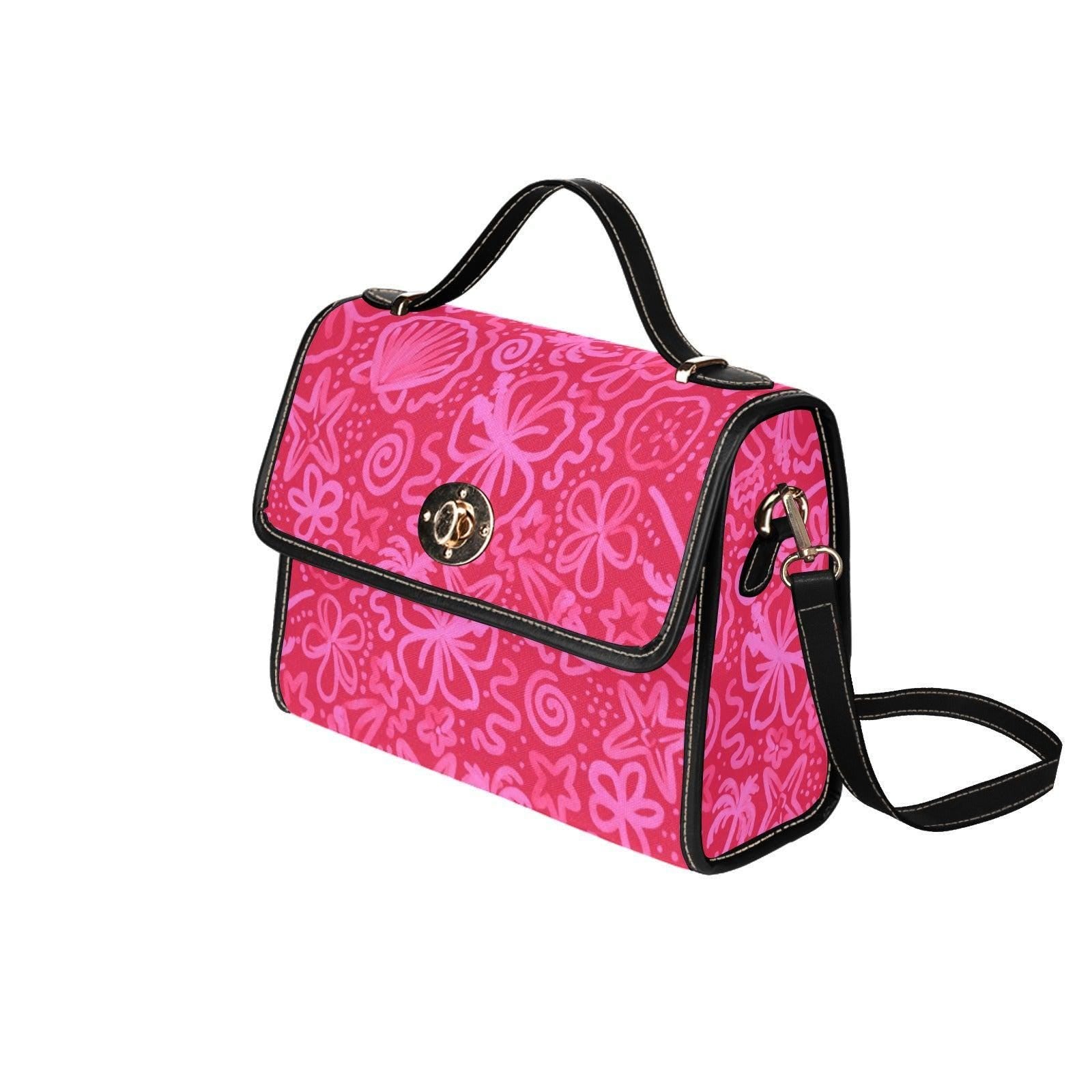 Hot Pink Top Handle Bag, Retro Floral Satchel, Bold Girly Handbag