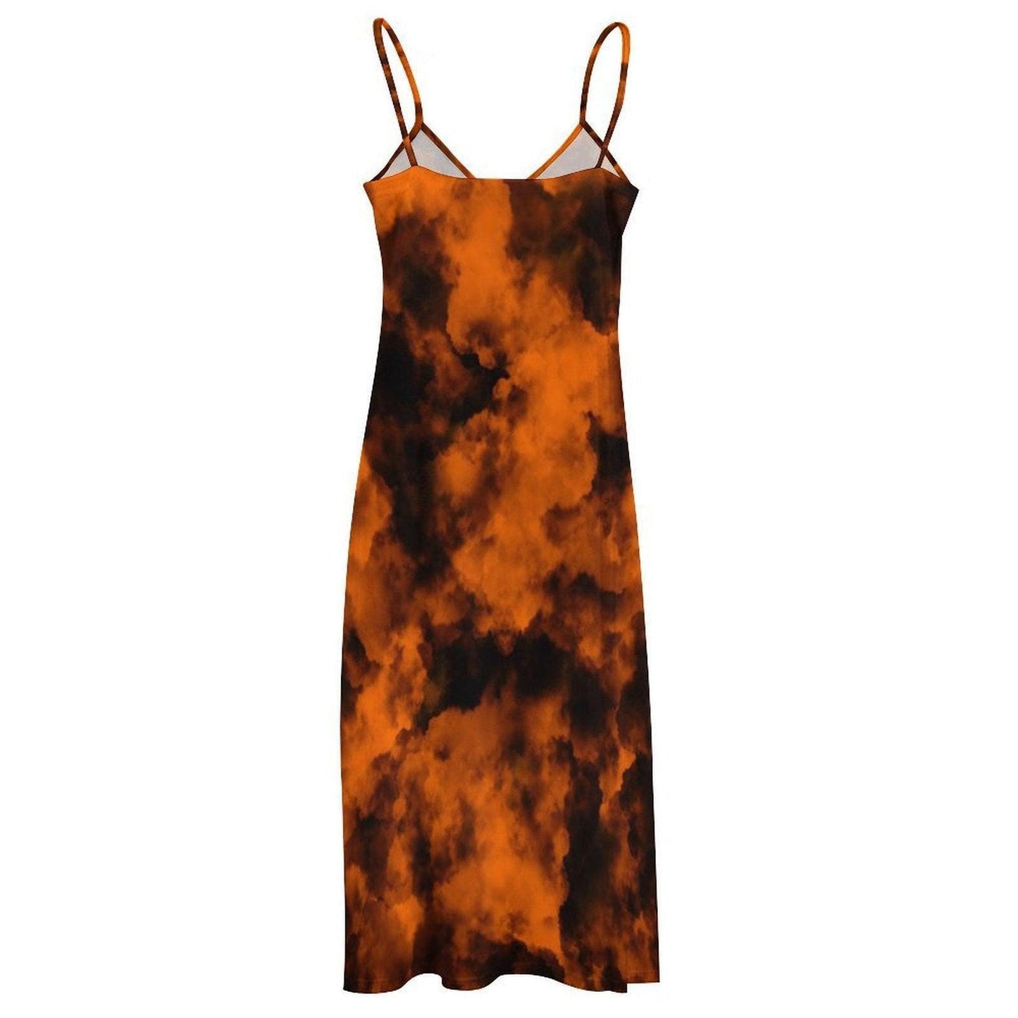 Orange Black Cloud Maxi Dress, Spooky Sky Halloween Dress, Witchy Vapor Print Slip Dress, Soft Gothic Summer Outfit, Aesthetic Grunge Dress