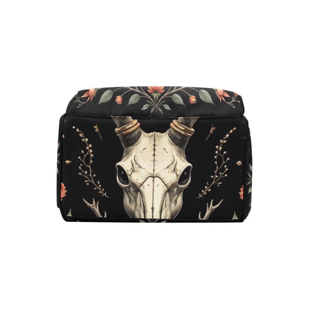 Witchcore floral skull bag, antler gothic diaper bag,baby backpack, celestial witch mom bag, forest witch travel bag,spooky floral backpack